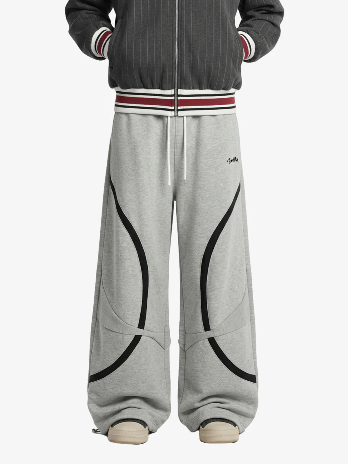 Retro Contrast Panel Drawstring Sweatpants