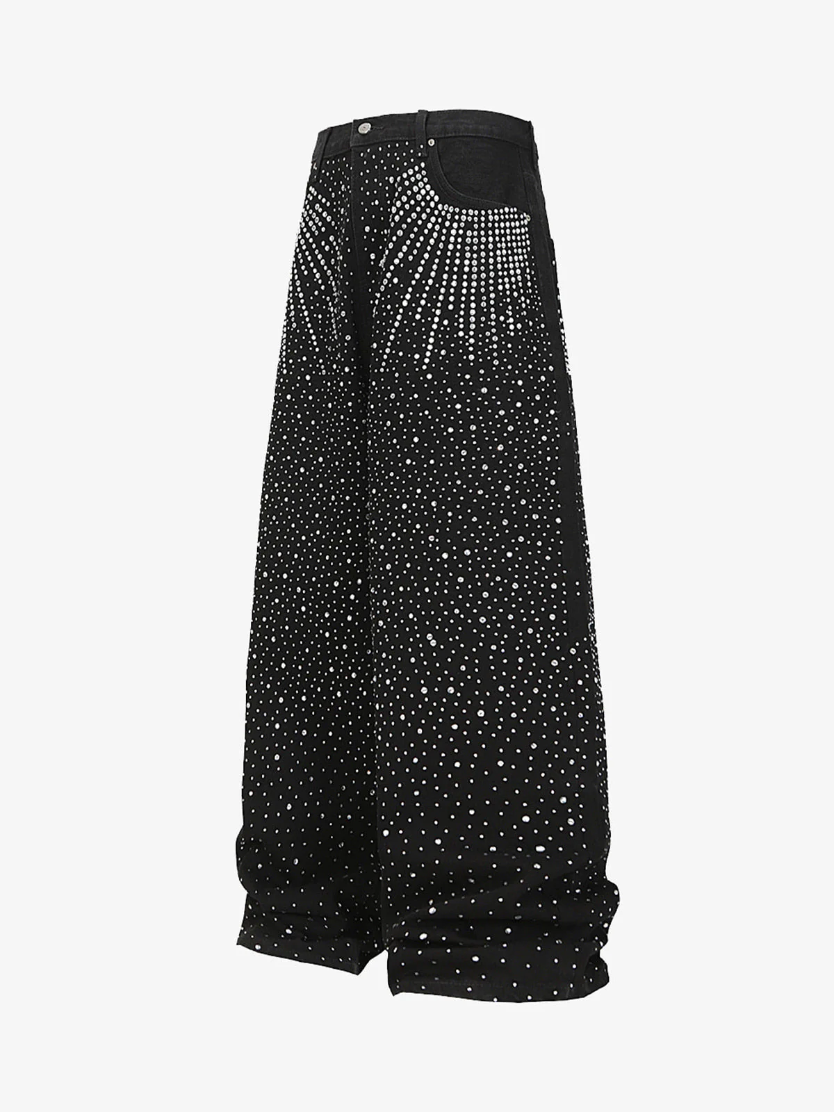 Retro Denim Full Rhinestone Design Baggy Jeans - 2545 - Image 2