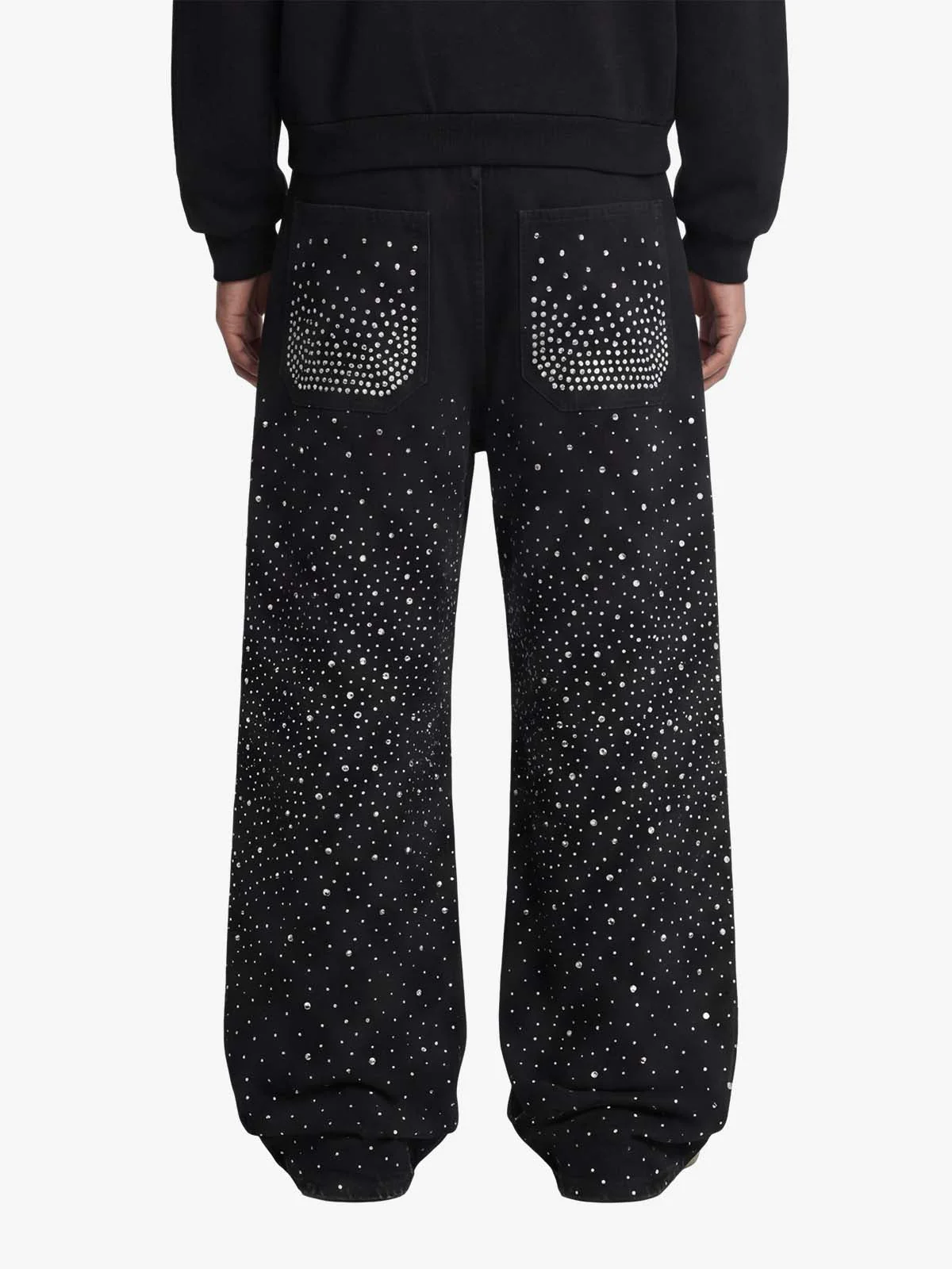 Retro Denim Full Rhinestone Design Baggy Jeans - 2545 - Image 3