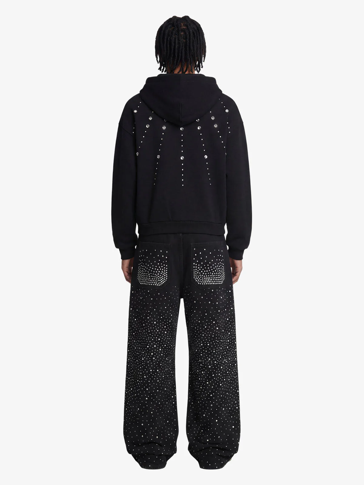 Retro Denim Full Rhinestone Design Baggy Jeans - 2545 - Image 5