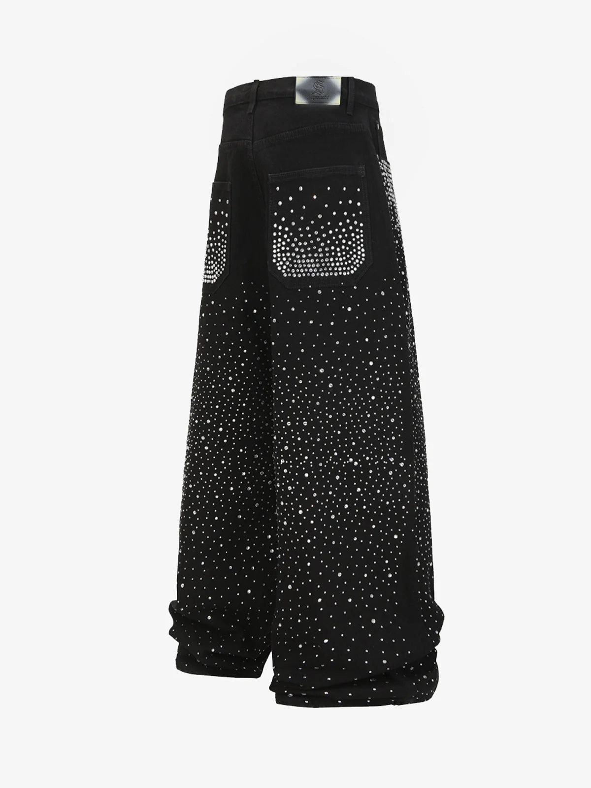 Retro Denim Full Rhinestone Design Baggy Jeans - 2545 - Image 6