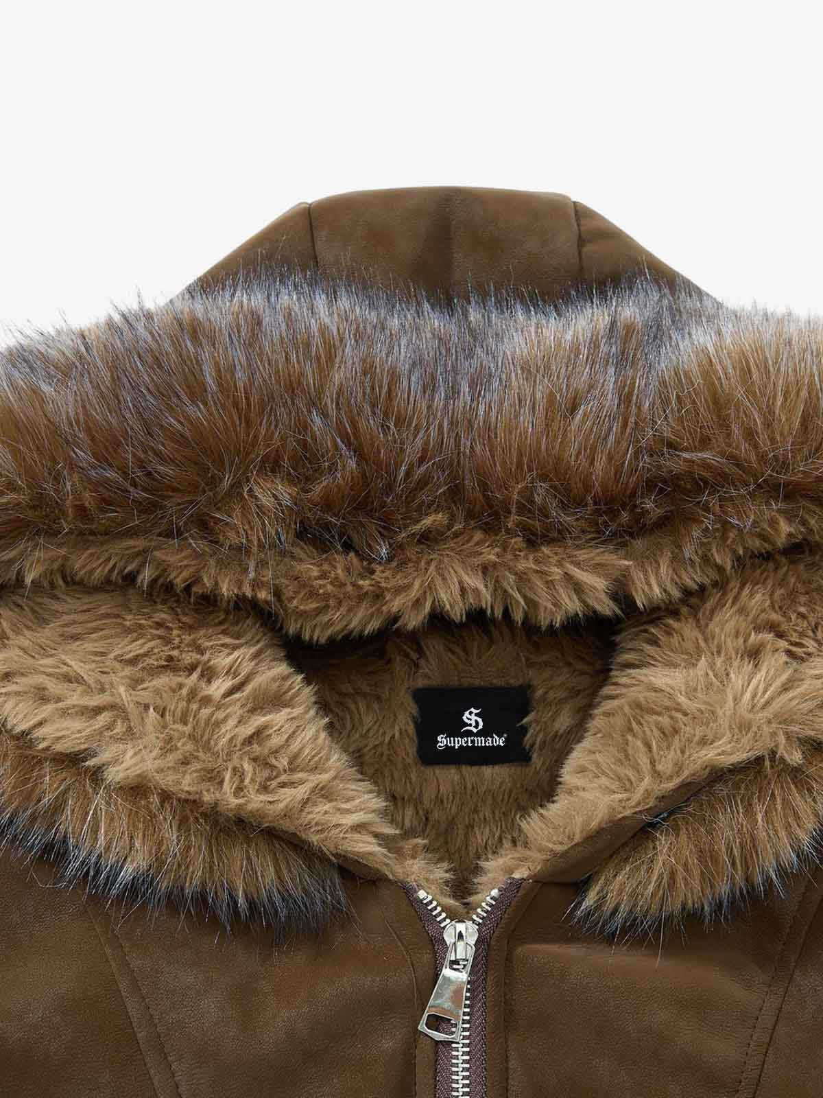 Retro Detachable Faux Fur Collar Suede Fleece Hoodie Jacket - Image 12