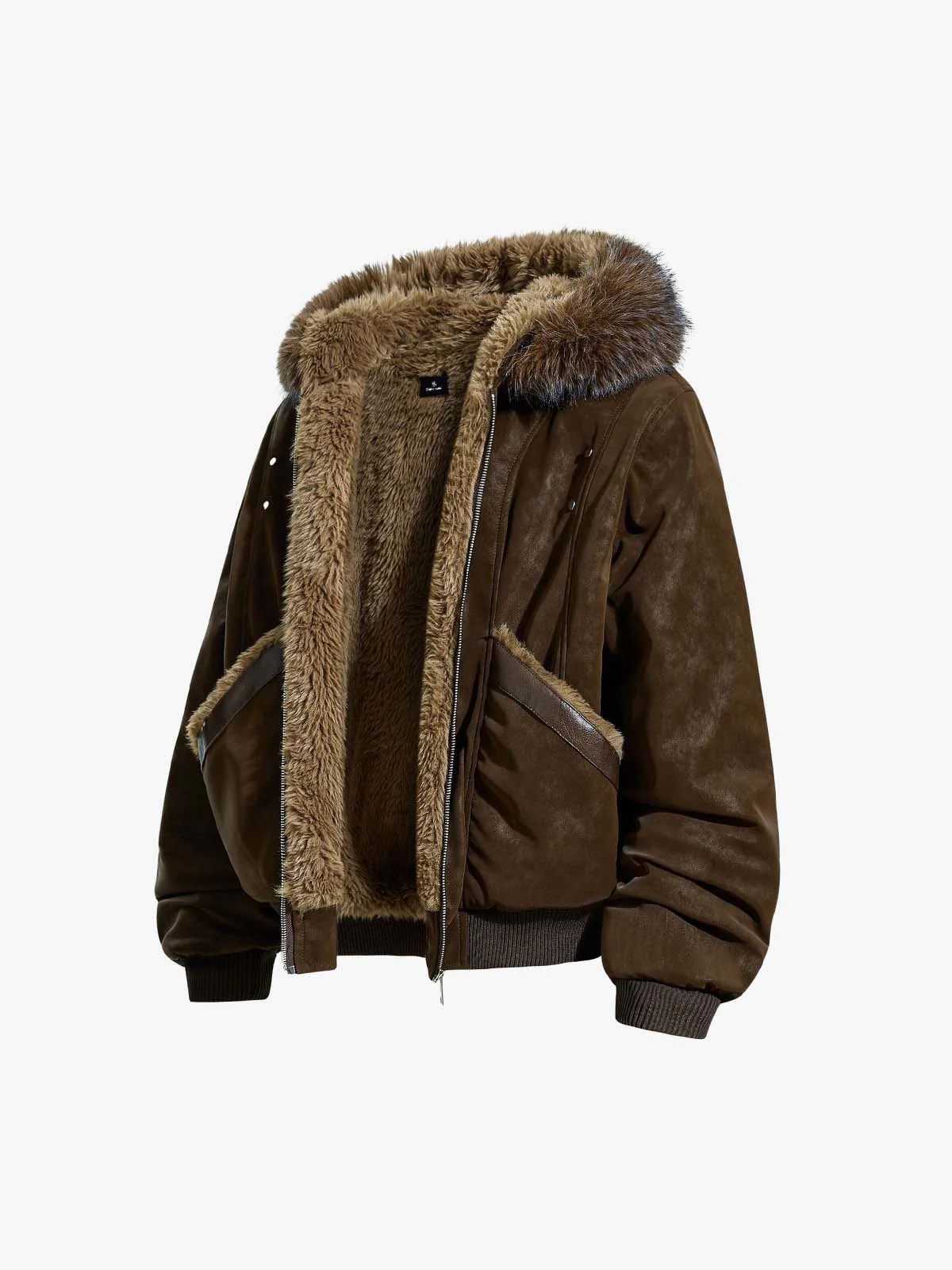 Retro Detachable Faux Fur Collar Suede Fleece Hoodie Jacket - Image 7