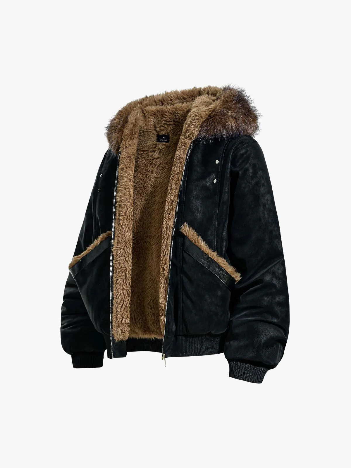 Retro Detachable Faux Fur Collar Suede Fleece Hoodie Jacket - Image 8
