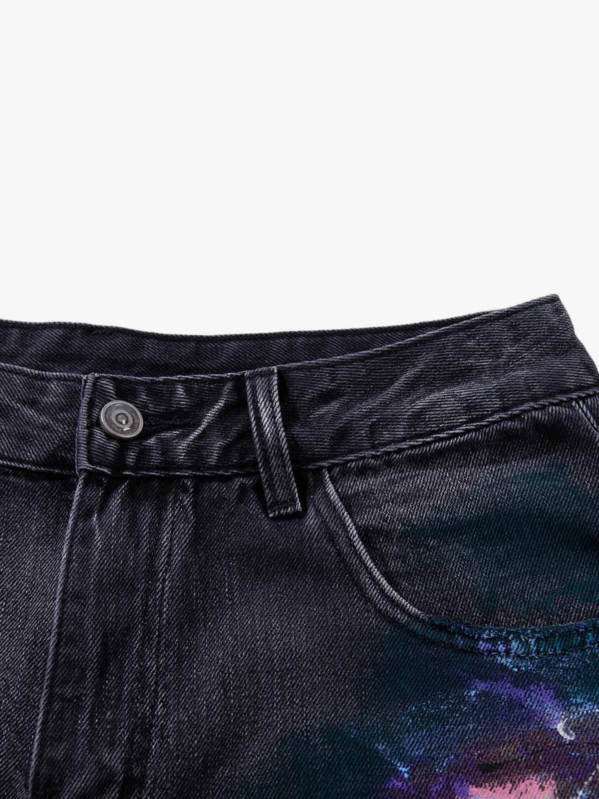 Retro Distressed Colorful Graffiti Art Print Jeans - Image 9