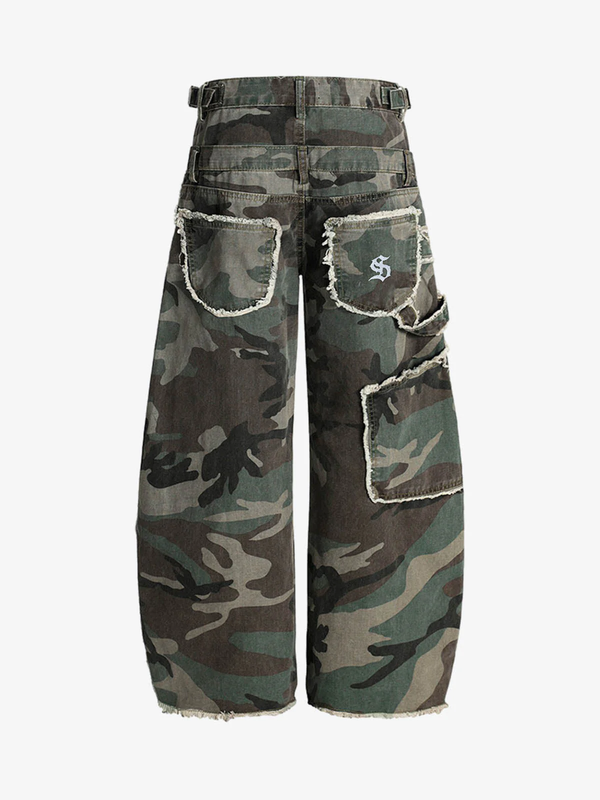 Retro Double Waist Camouflage Barrel Pants - 2555 - Image 3