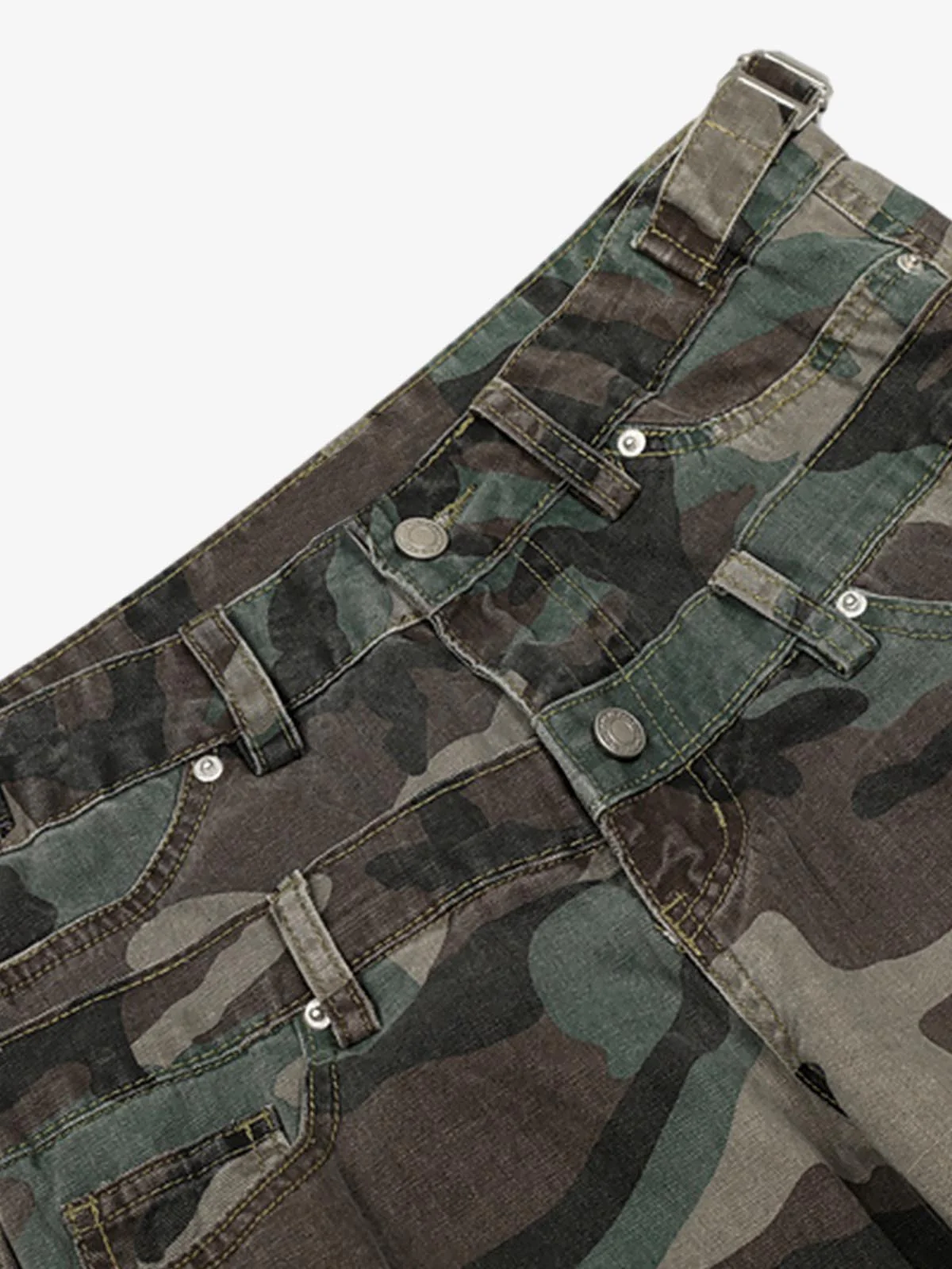 Retro Double Waist Camouflage Barrel Pants - 2555 - Image 5