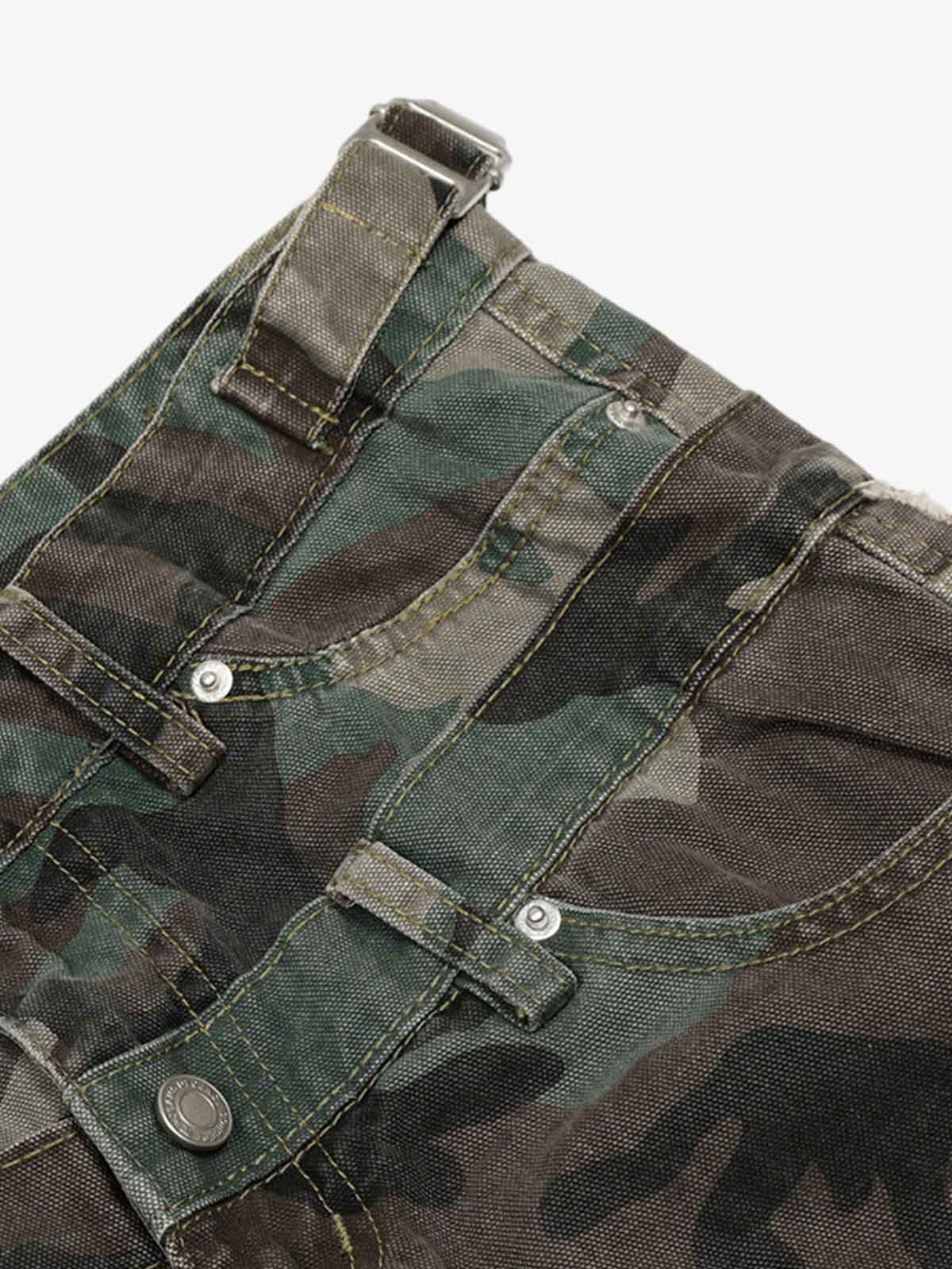 Retro Double Waist Camouflage Barrel Pants - 2555 - Image 6