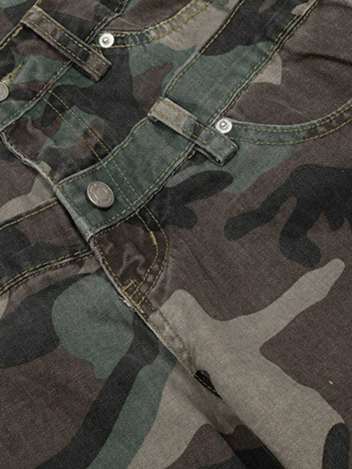 Retro Double Waist Camouflage Barrel Pants - 2555 - Image 8