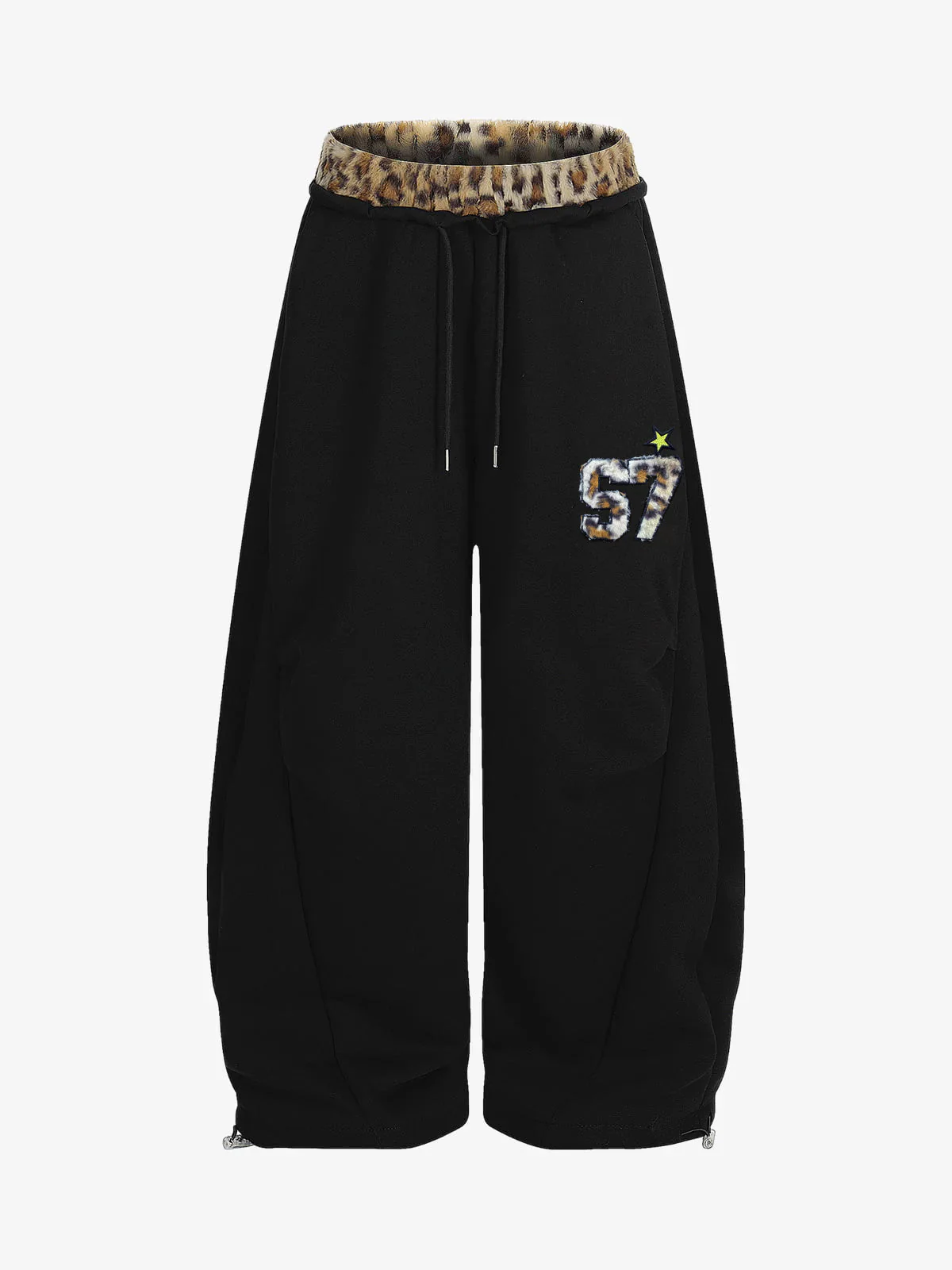 Retro Double-Waist Leopard Patch Barrel Pants - 2564 - Image 2