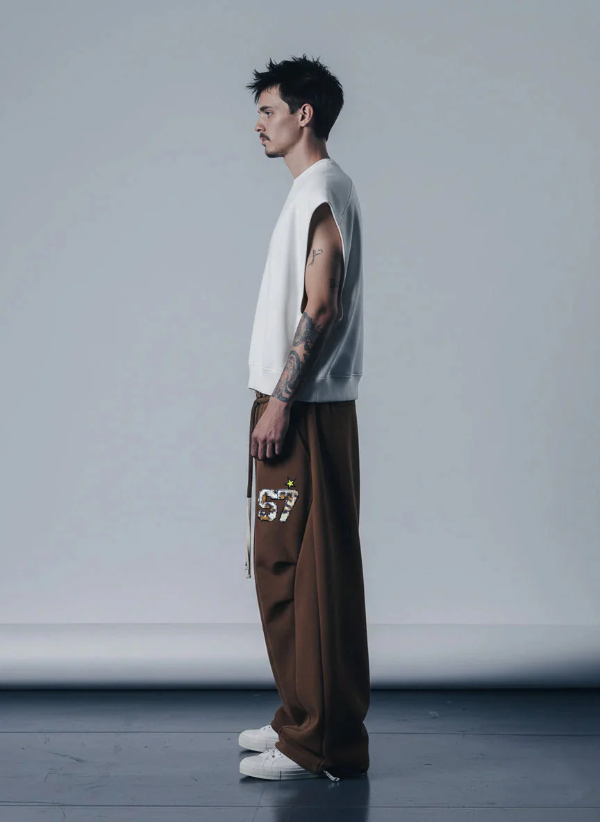 Retro Double-Waist Leopard Patch Barrel Pants - 2564 - Image 4