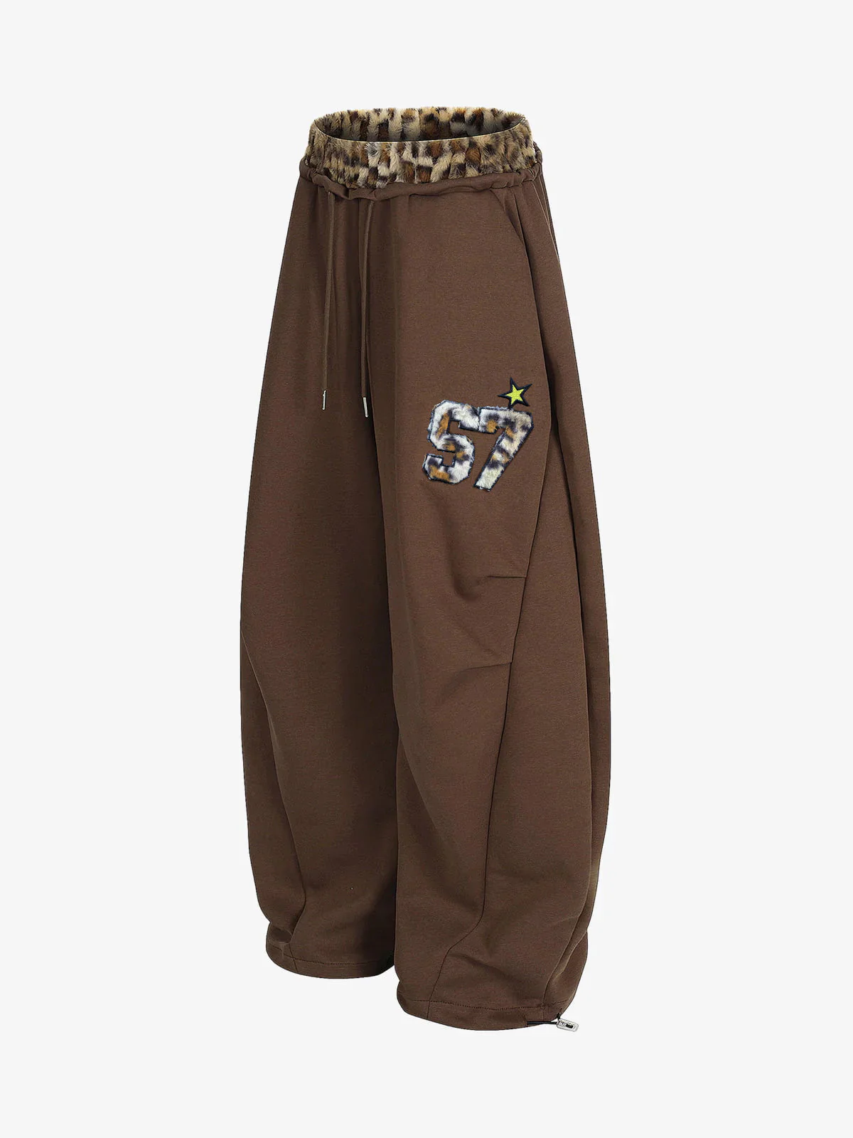 Retro Double-Waist Leopard Patch Barrel Pants - 2564 - Image 7