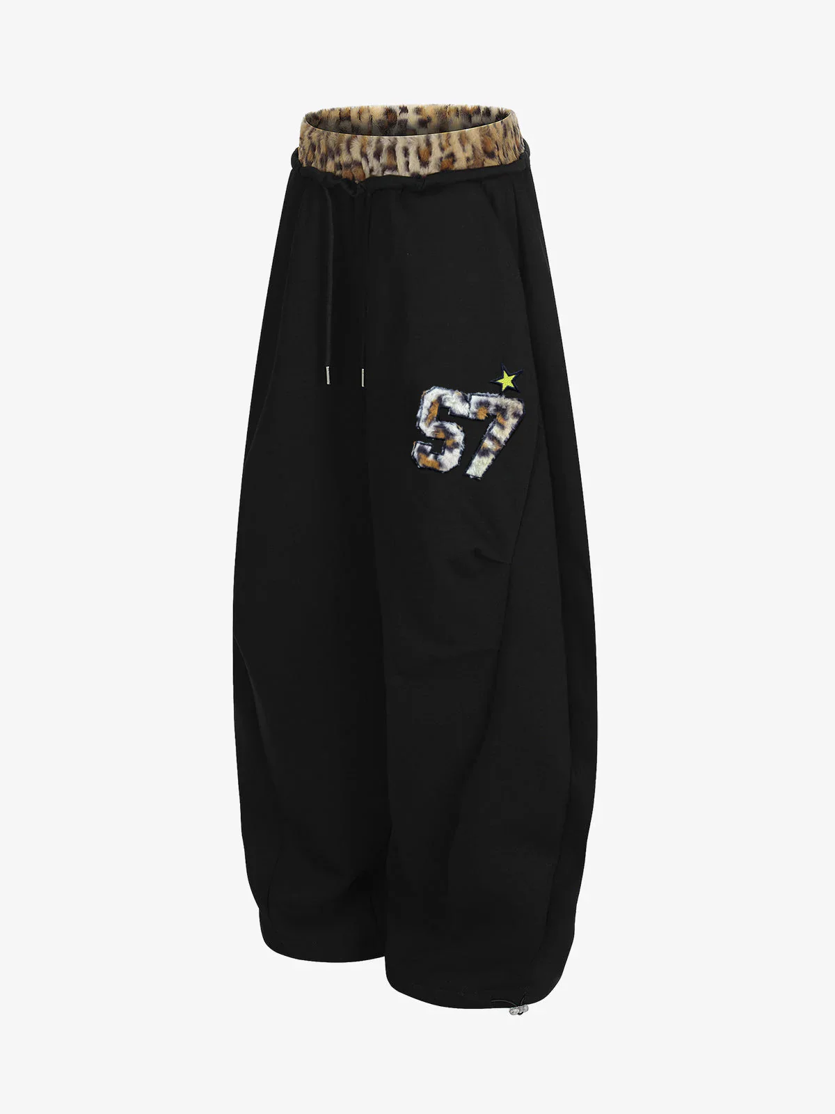 Retro Double-Waist Leopard Patch Barrel Pants - 2564 - Image 8