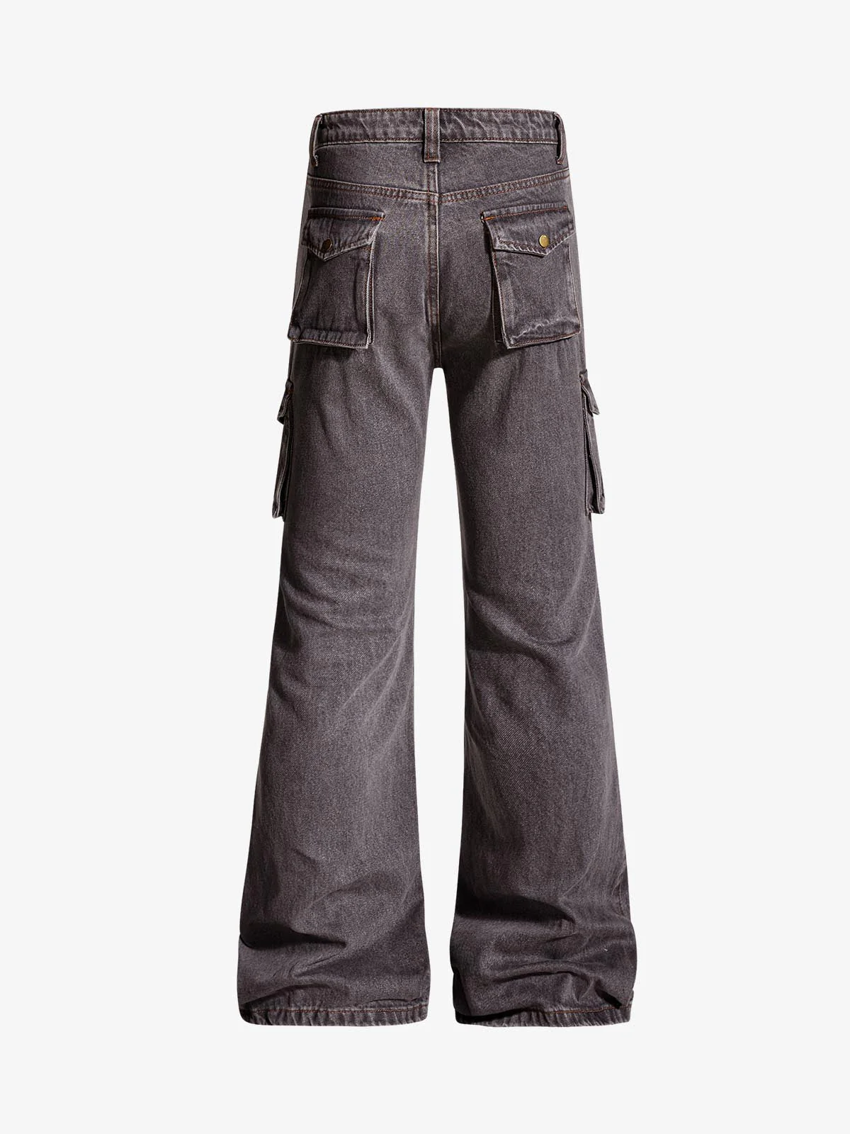 Retro Faded Multi-Pocket Flared Cargo Jeans - Image 2
