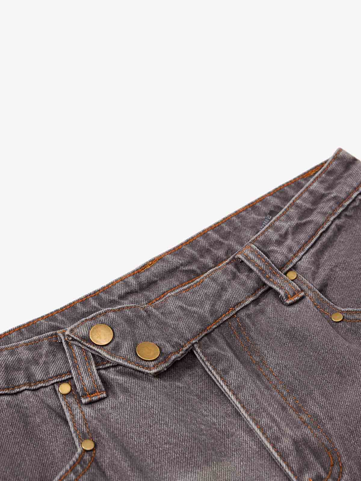 Retro Faded Multi-Pocket Flared Cargo Jeans - Image 3