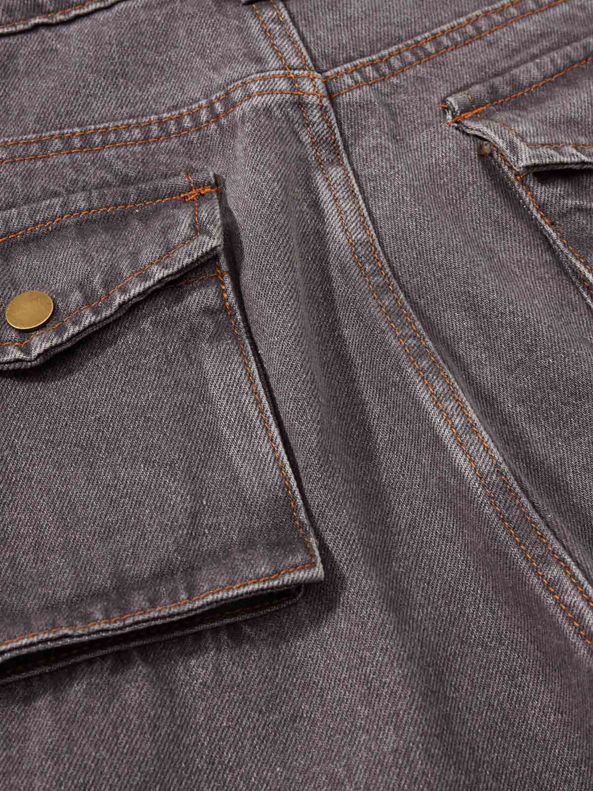 Retro Faded Multi-Pocket Flared Cargo Jeans - Image 5