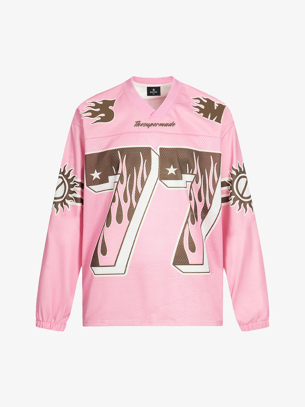 Retro Graphic Flame Number Print Long-Sleeve Jersey T-Shirt - Image 2