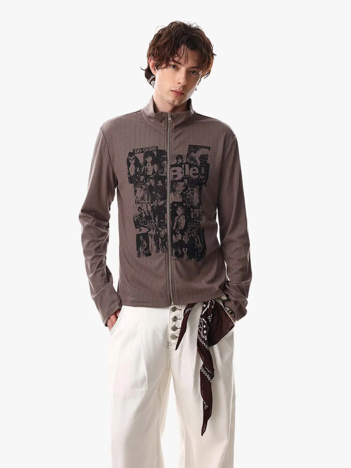 Retro Punk Print Knit Cardigan Long Sleeve Top - Image 5