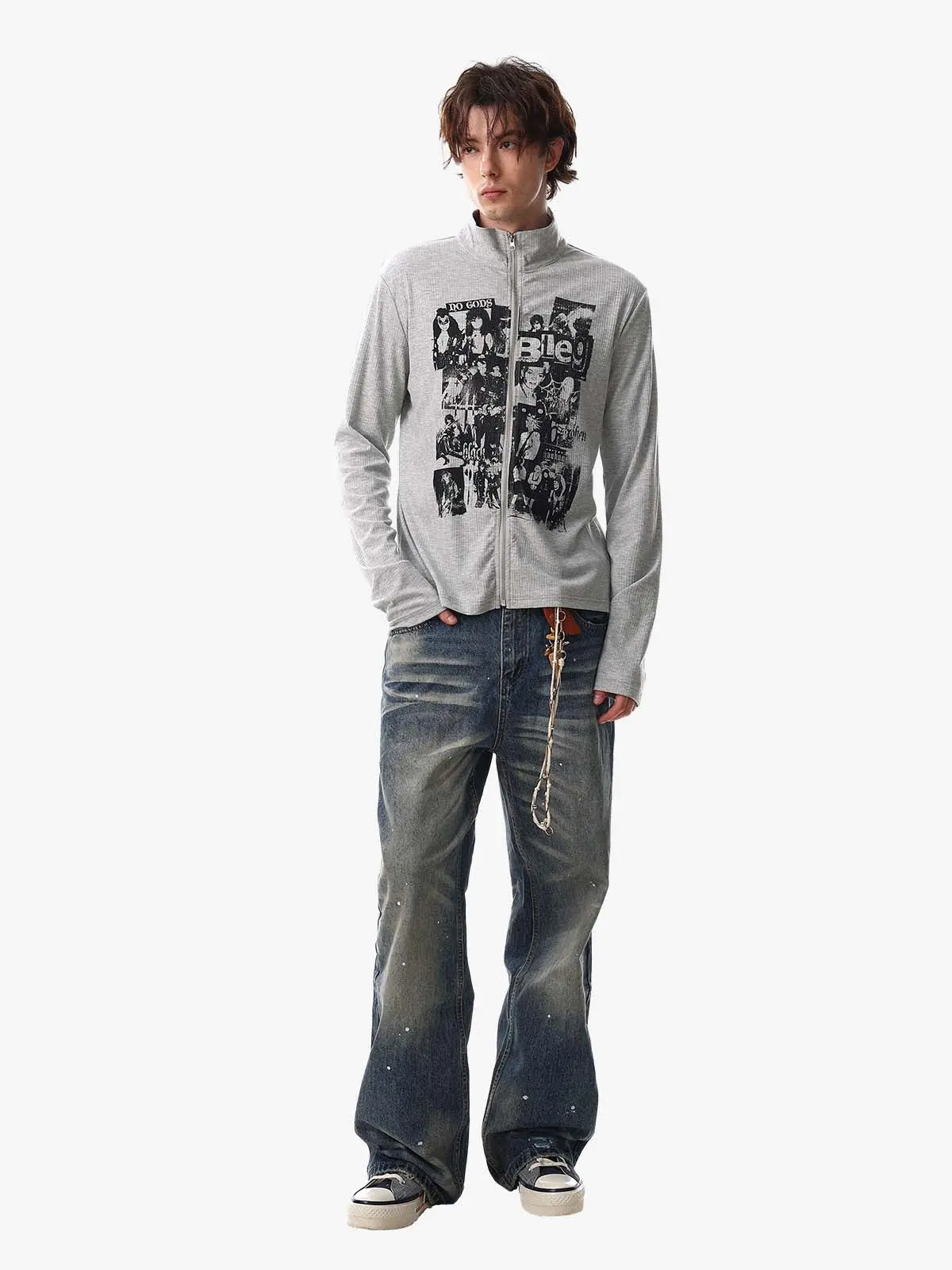 Retro Punk Print Knit Cardigan Long Sleeve Top - Image 6