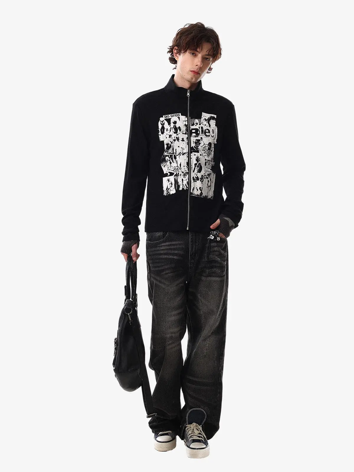 Retro Punk Print Knit Cardigan Long Sleeve Top - Image 7