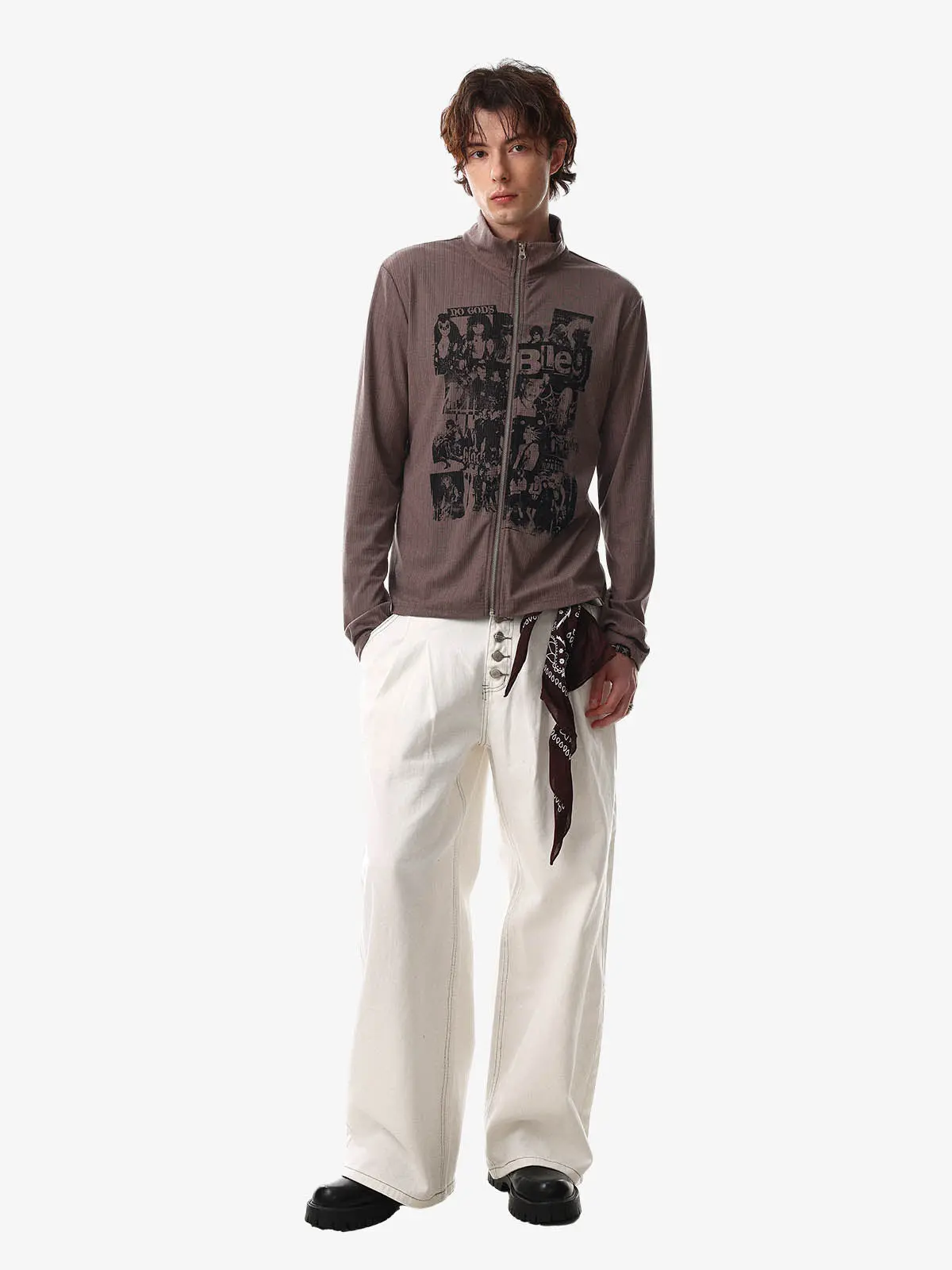 Retro Punk Print Knit Cardigan Long Sleeve Top - Image 8
