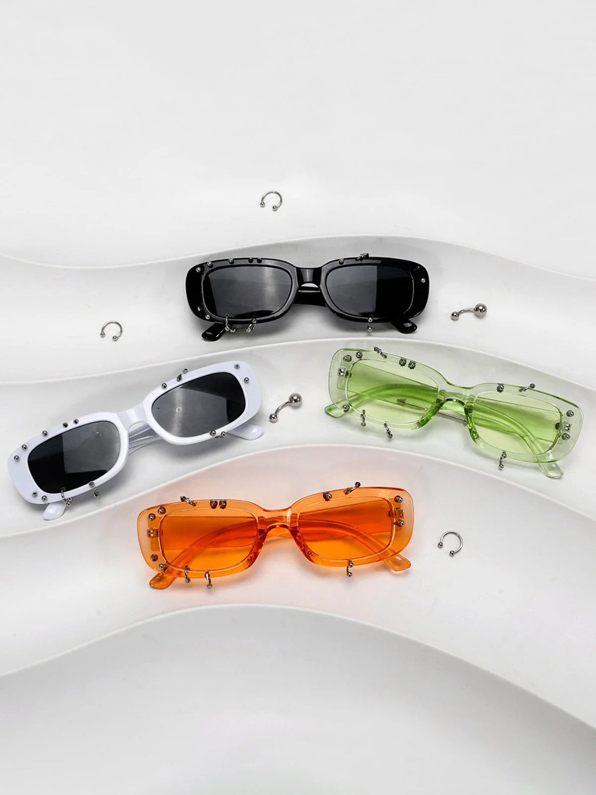 Retro Punk Studded Small Square Frame Sunglasses - Image 8