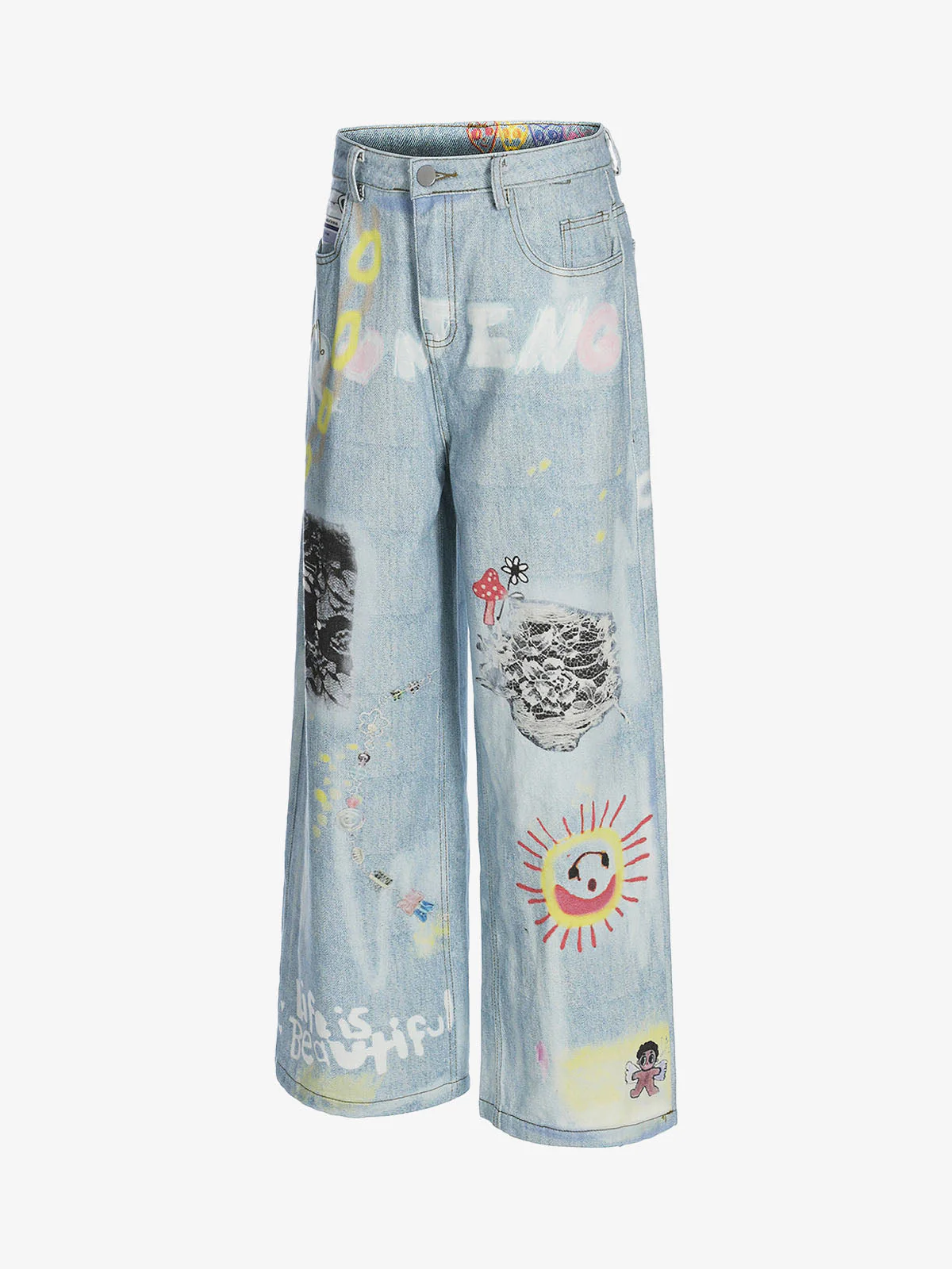 Retro Spray Graffiti Fun Straight Jeans - 2448 - Image 2