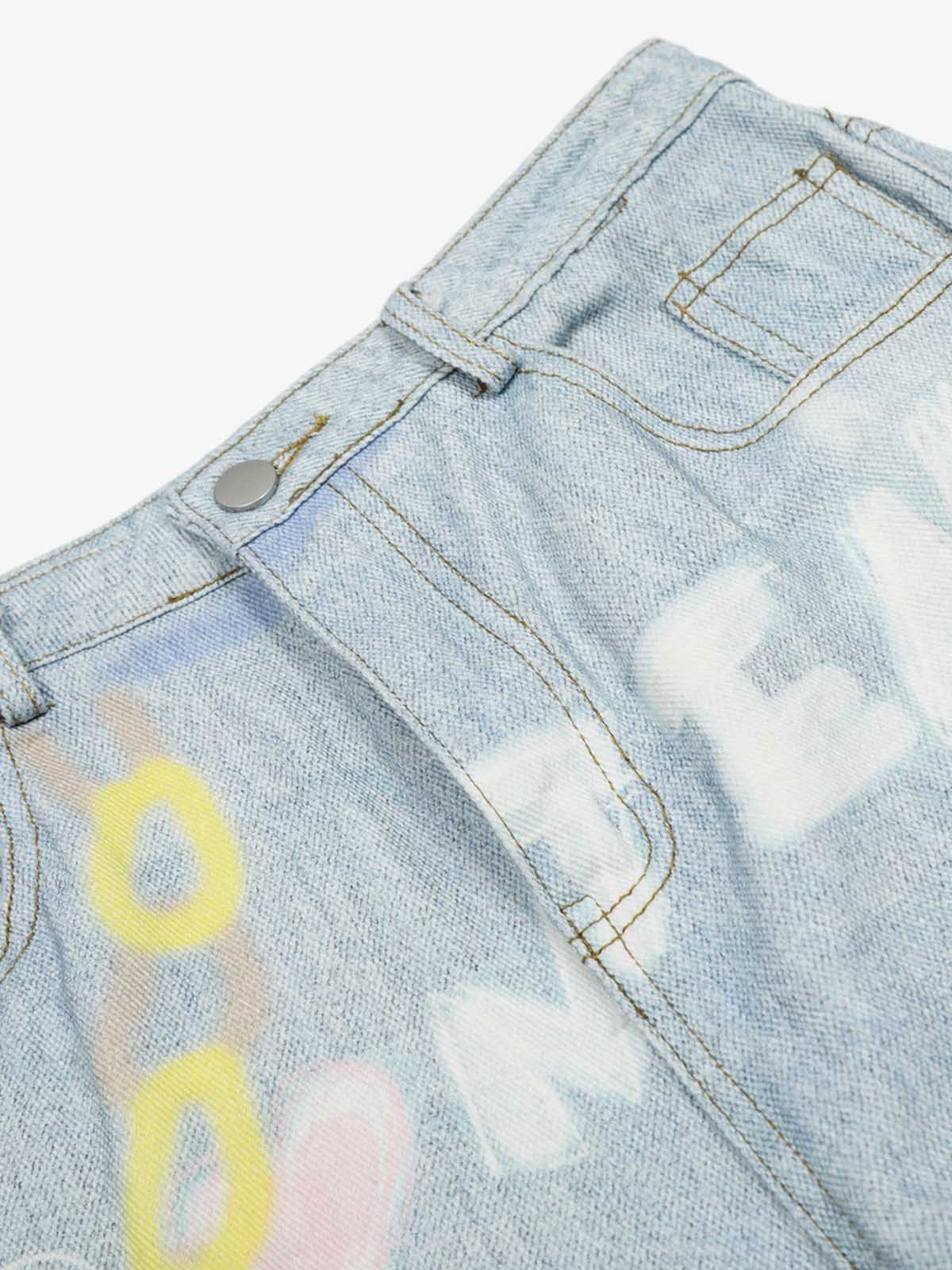 Retro Spray Graffiti Fun Straight Jeans - 2448 - Image 4