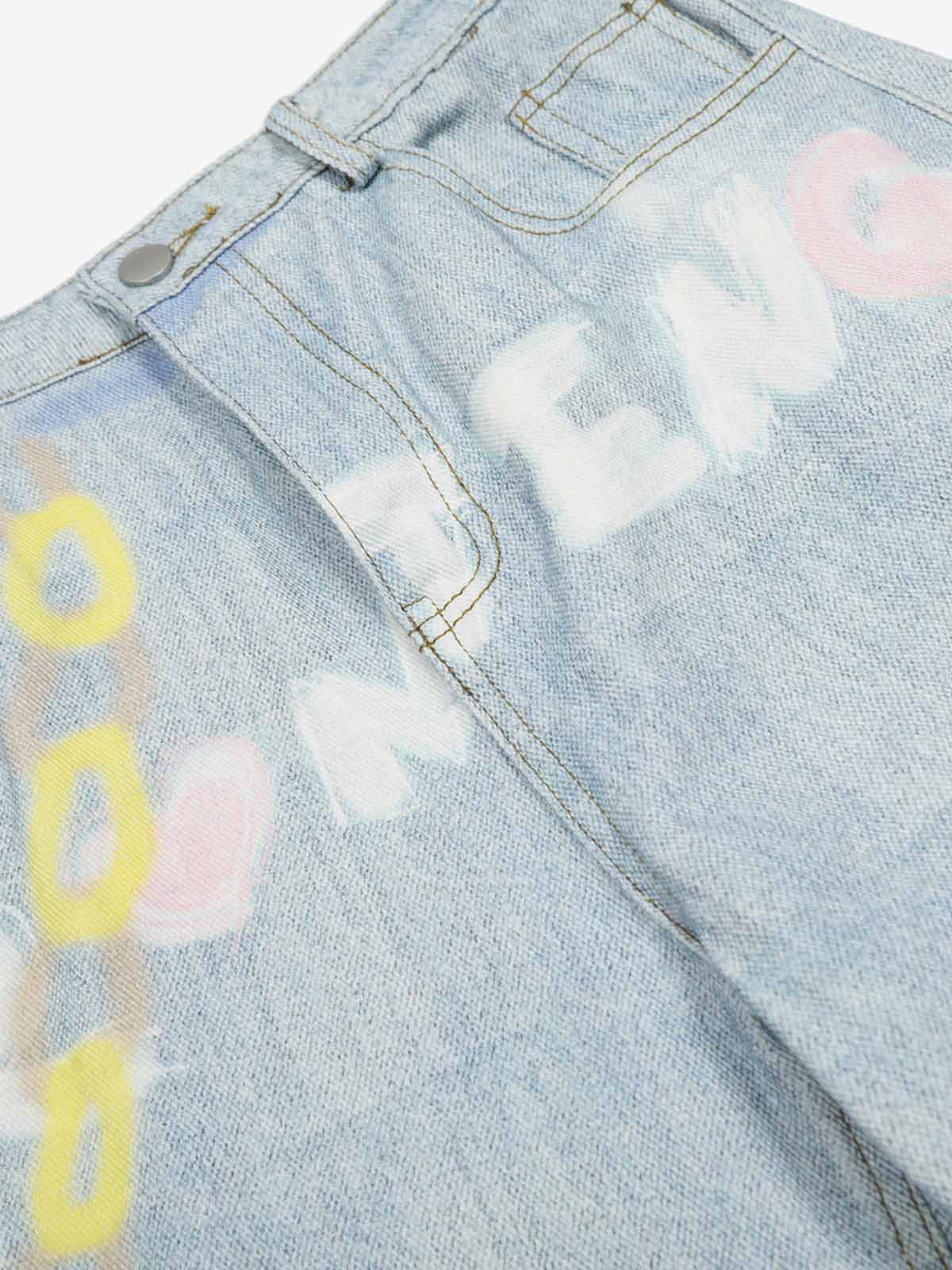 Retro Spray Graffiti Fun Straight Jeans - 2448 - Image 6