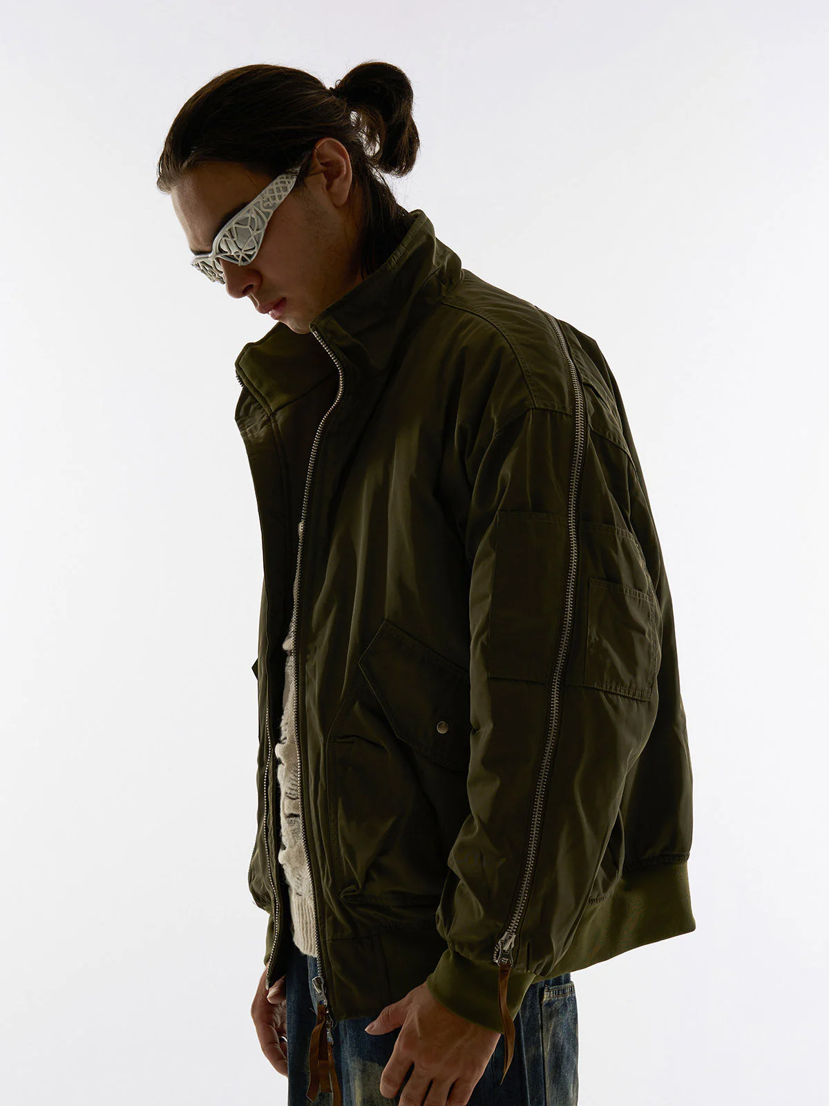 Retro Street Hip-Hop Zipper Design Bomber Jacket - Image 4