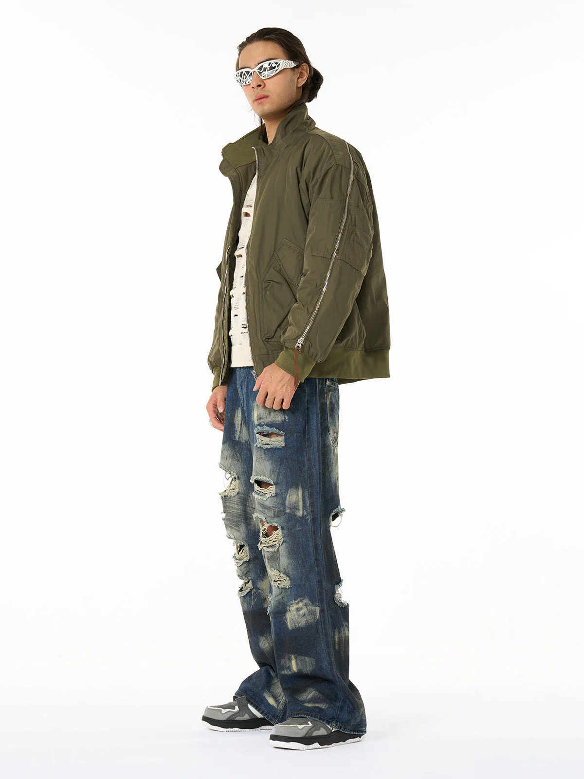 Retro Street Hip-Hop Zipper Design Bomber Jacket - Image 8