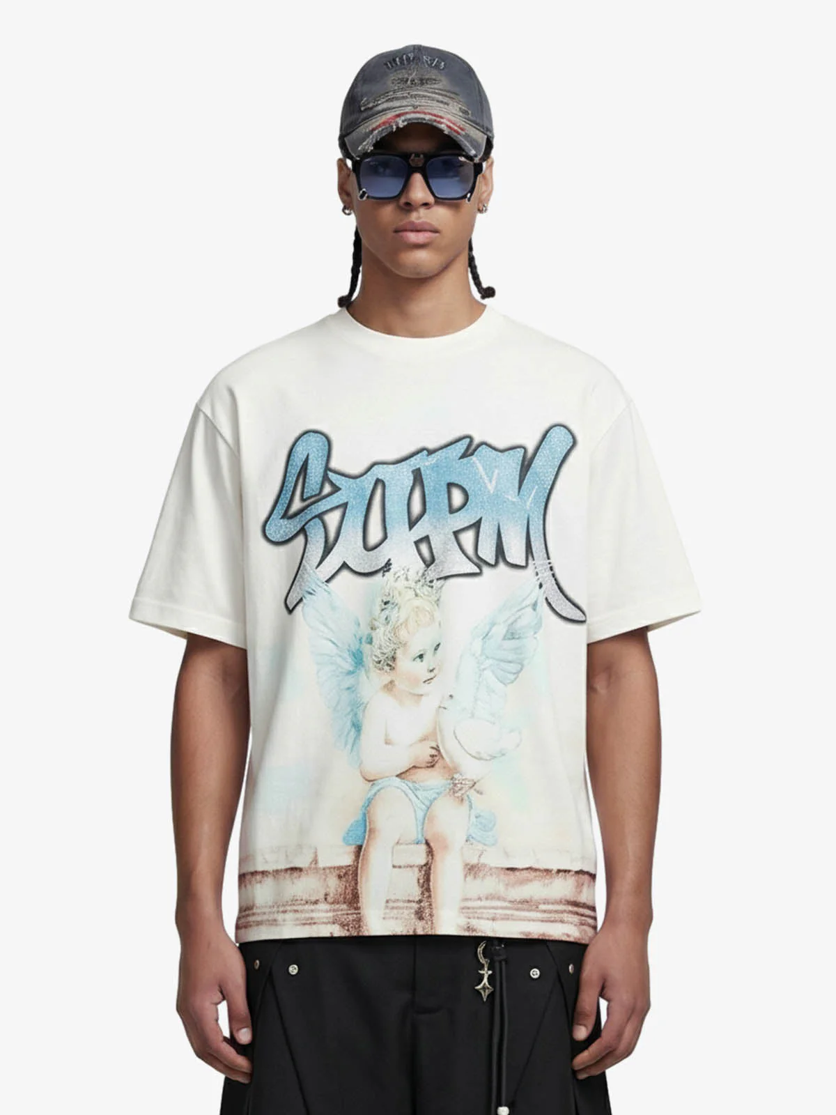 Retro Street Peace Dove Angel Rhinestone T-Shirt