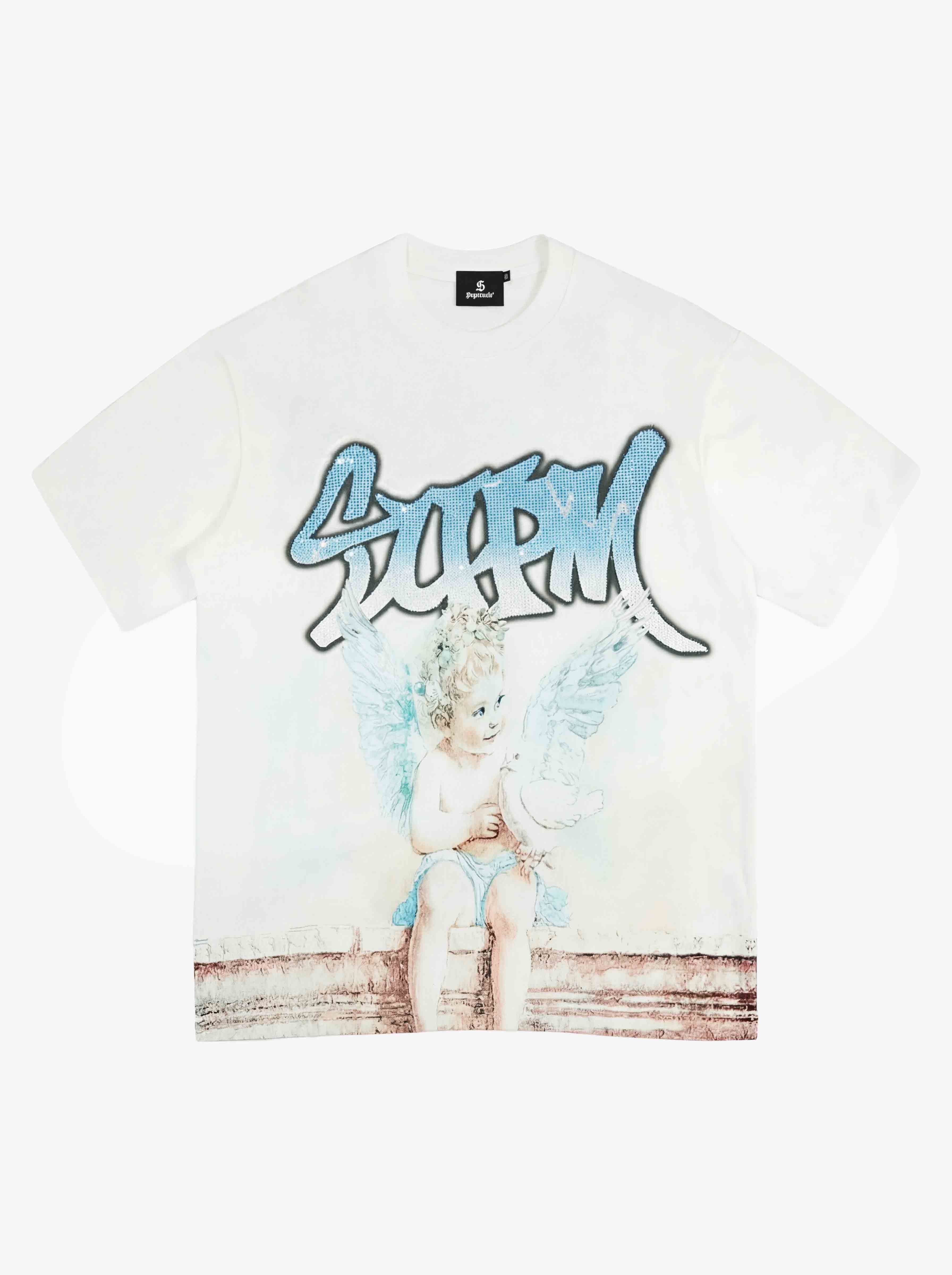 Retro Street Peace Dove Angel Rhinestone T-Shirt - Image 2