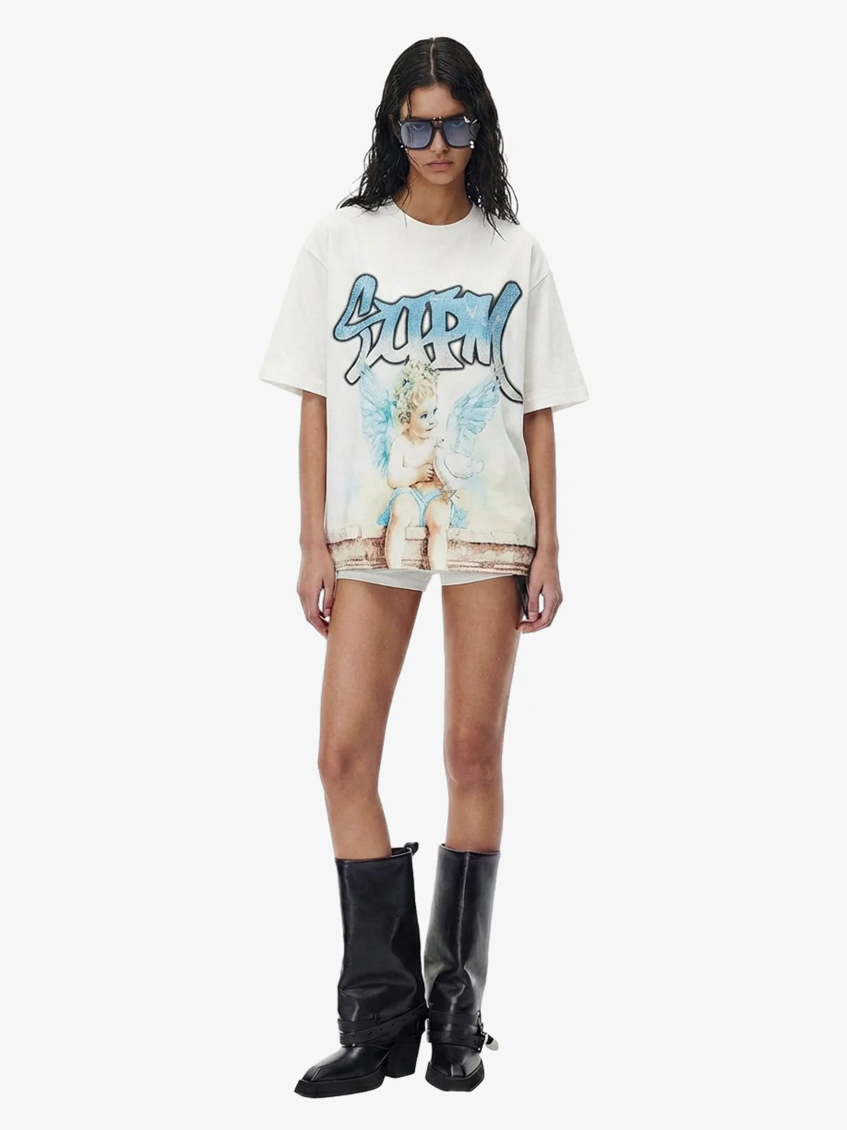 Retro Street Peace Dove Angel Rhinestone T-Shirt - Image 5