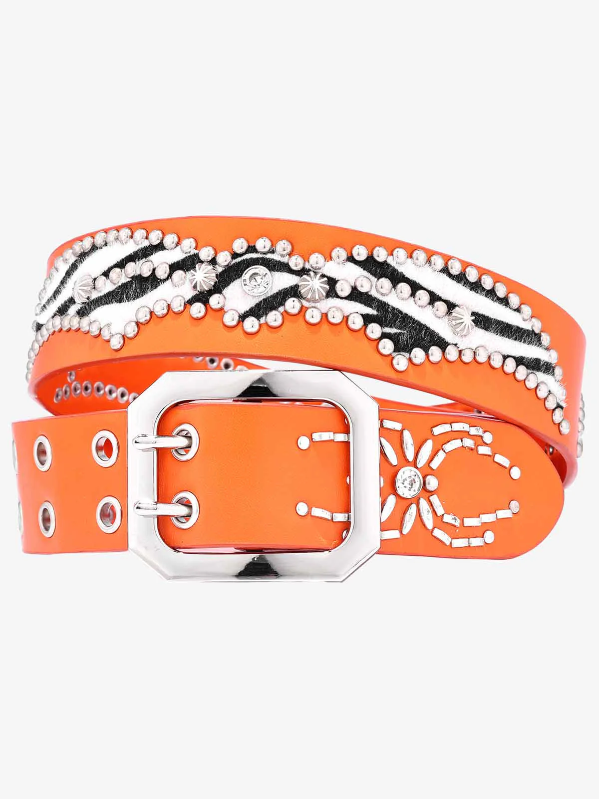 Retro Studded Zebra Pattern Wide Leather Belt - Image 3