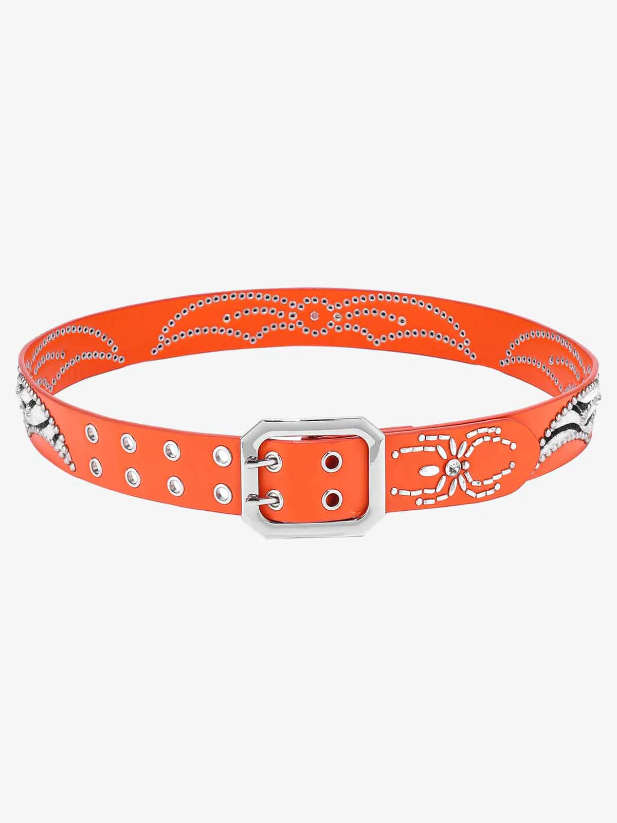 Retro Studded Zebra Pattern Wide Leather Belt - Image 4