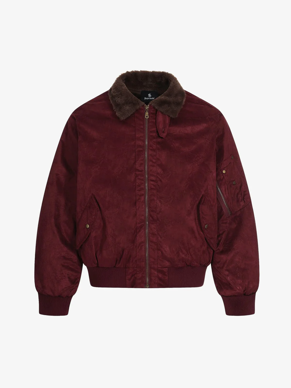 Retro Suede Faux Fur Collar Fleece Lined Bomber Jacket - Image 10