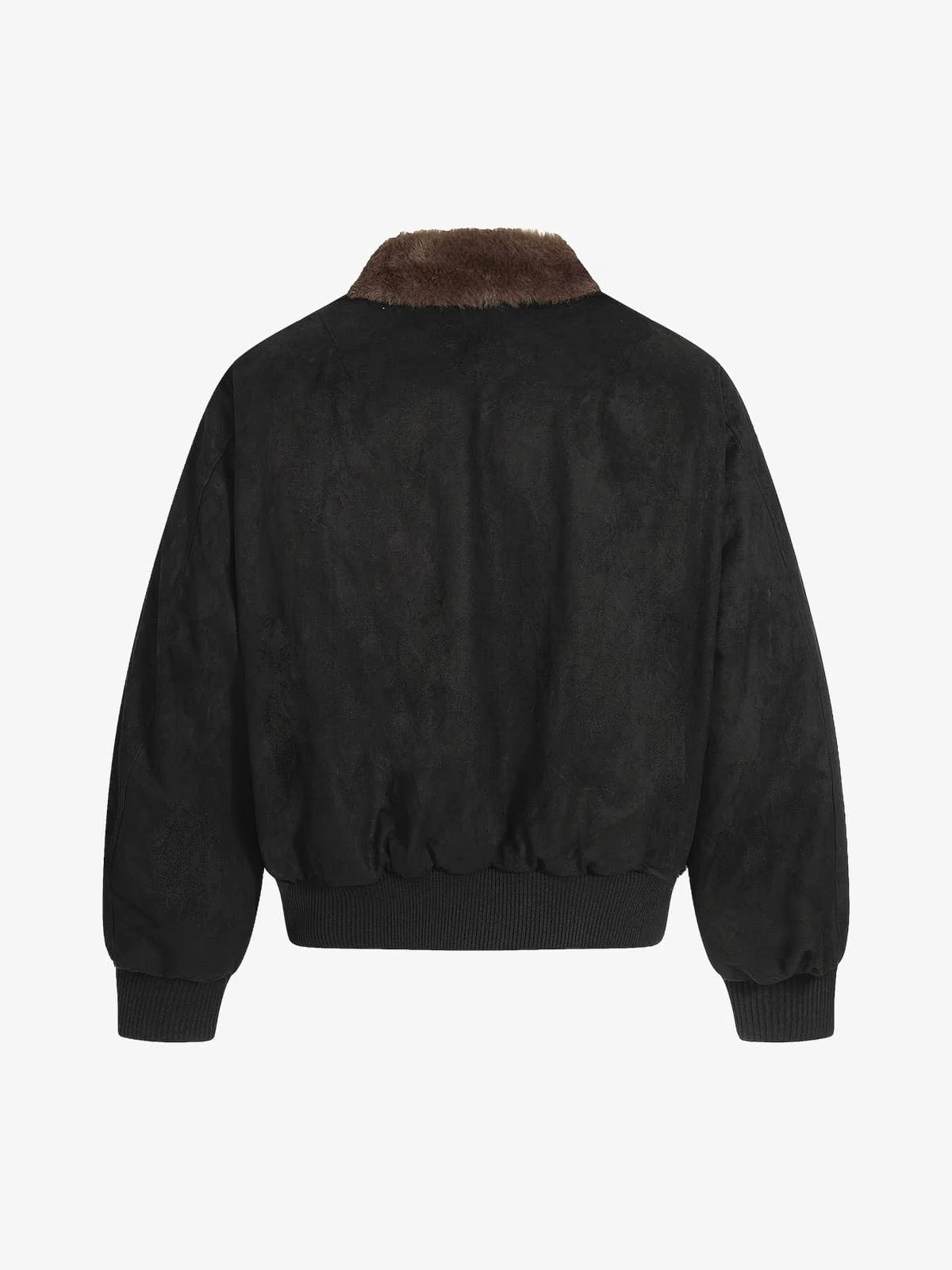 Retro Suede Faux Fur Collar Fleece Lined Bomber Jacket - Image 12