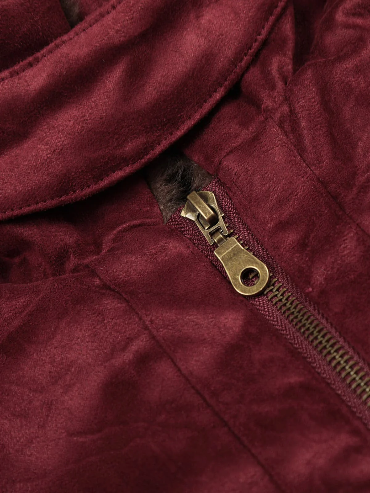 Retro Suede Faux Fur Collar Fleece Lined Bomber Jacket - Image 17