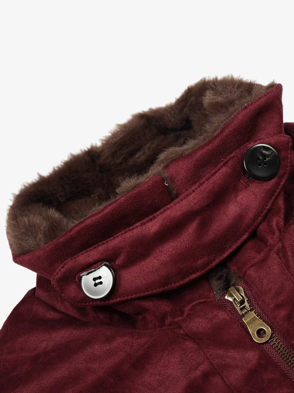 Retro Suede Faux Fur Collar Fleece Lined Bomber Jacket - Image 19