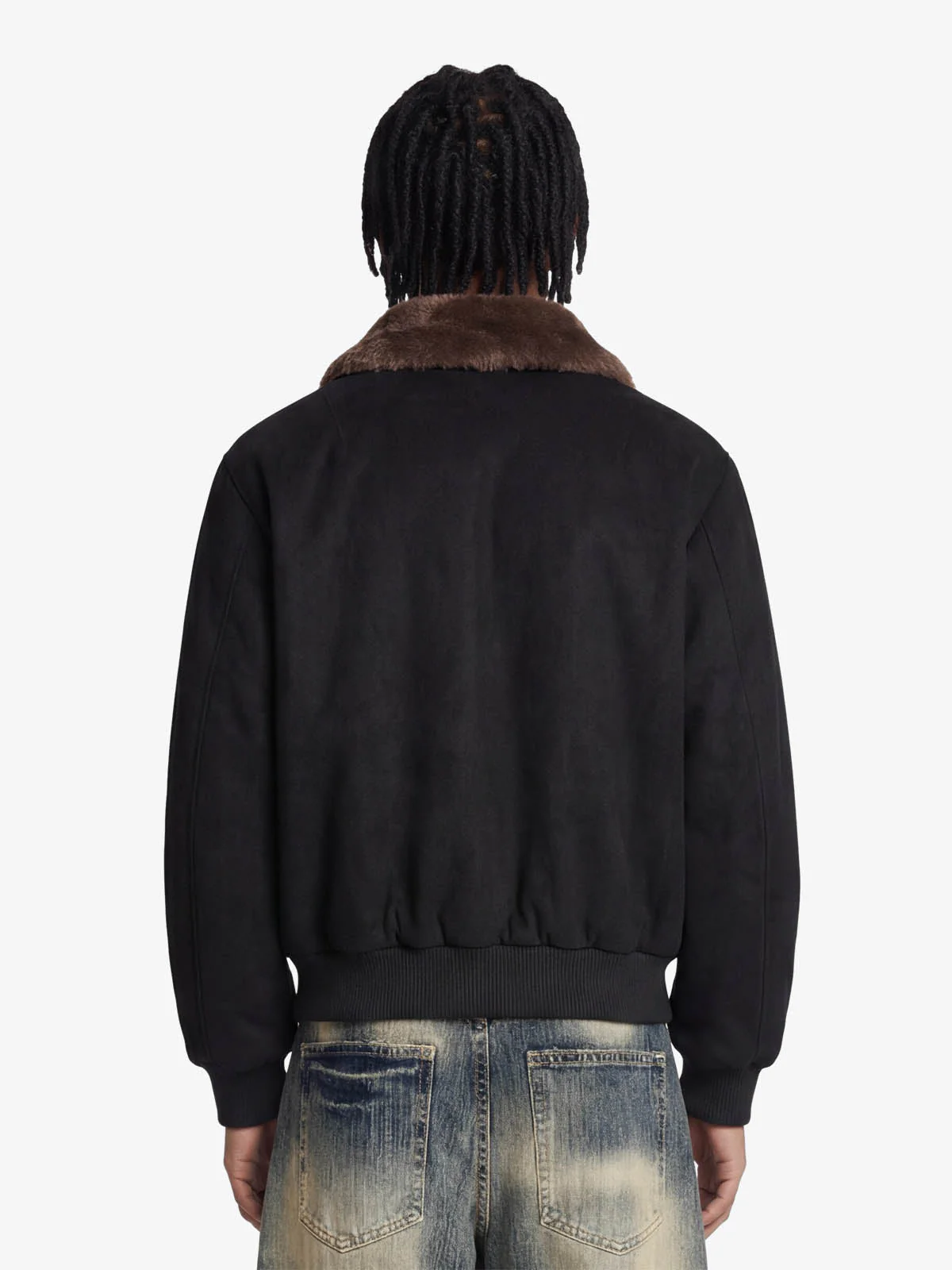 Retro Suede Faux Fur Collar Fleece Lined Bomber Jacket - Image 4