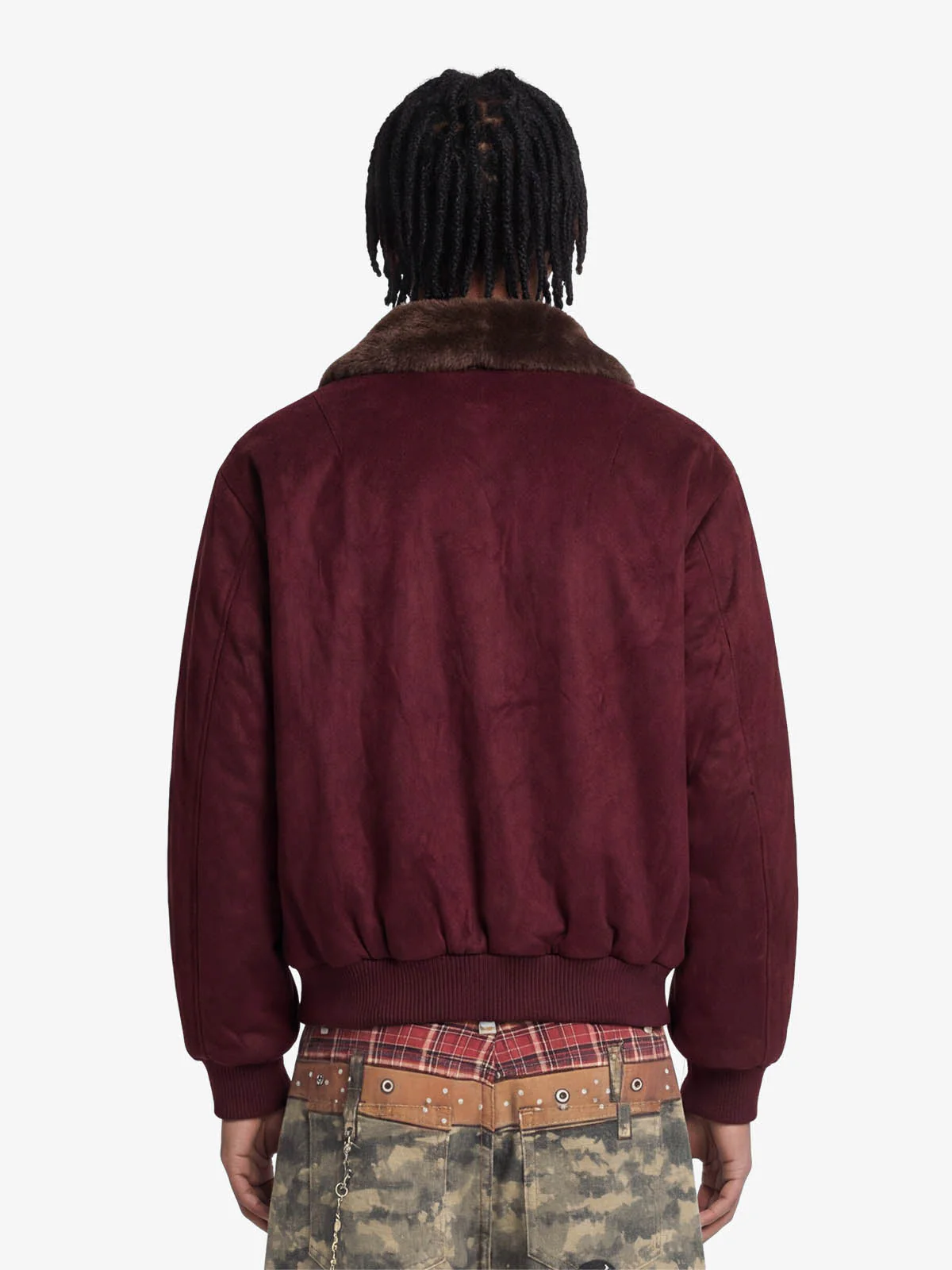 Retro Suede Faux Fur Collar Fleece Lined Bomber Jacket - Image 5