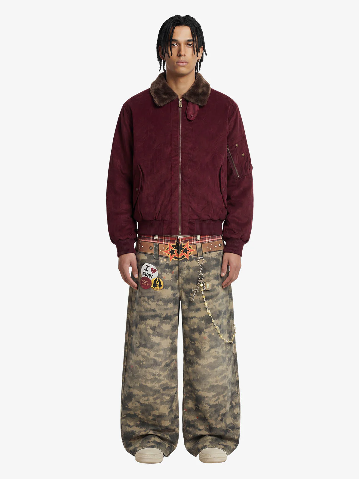 Retro Suede Faux Fur Collar Fleece Lined Bomber Jacket - Image 7