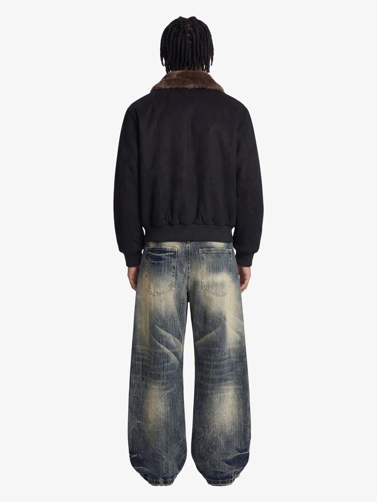 Retro Suede Faux Fur Collar Fleece Lined Bomber Jacket - Image 8