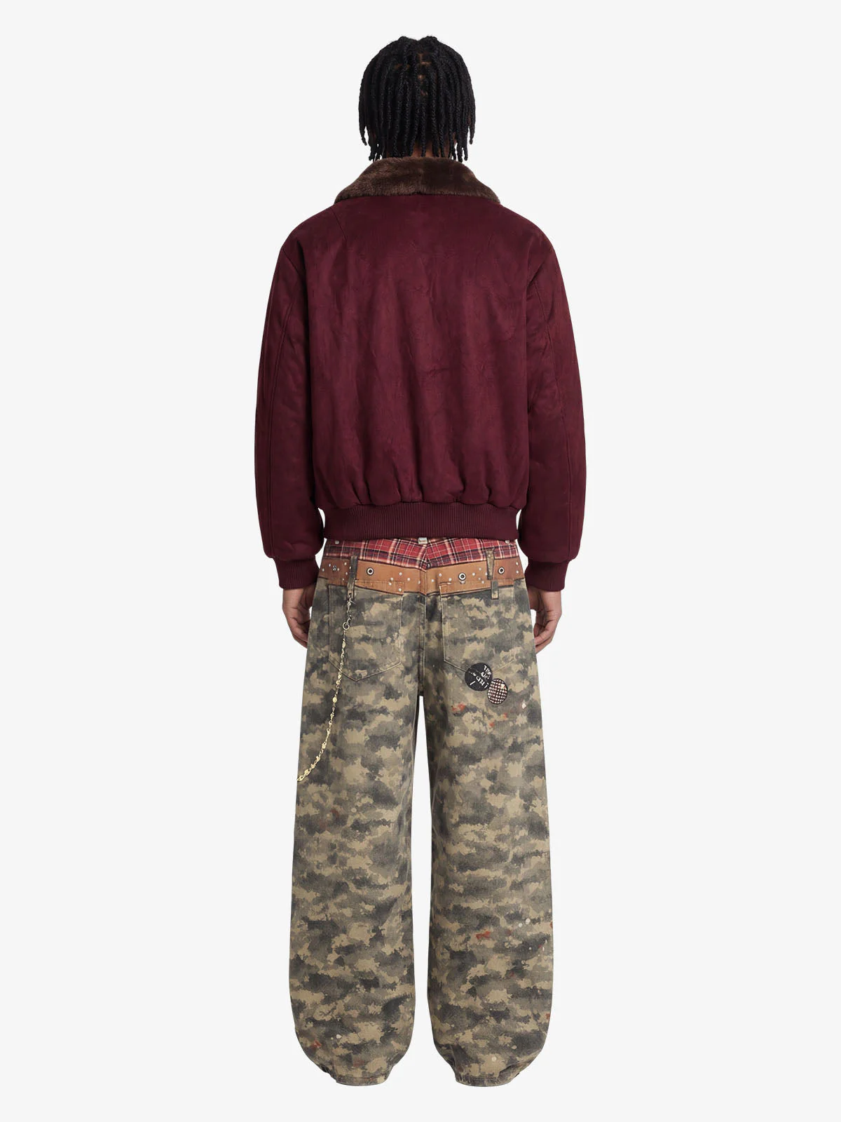 Retro Suede Faux Fur Collar Fleece Lined Bomber Jacket - Image 9