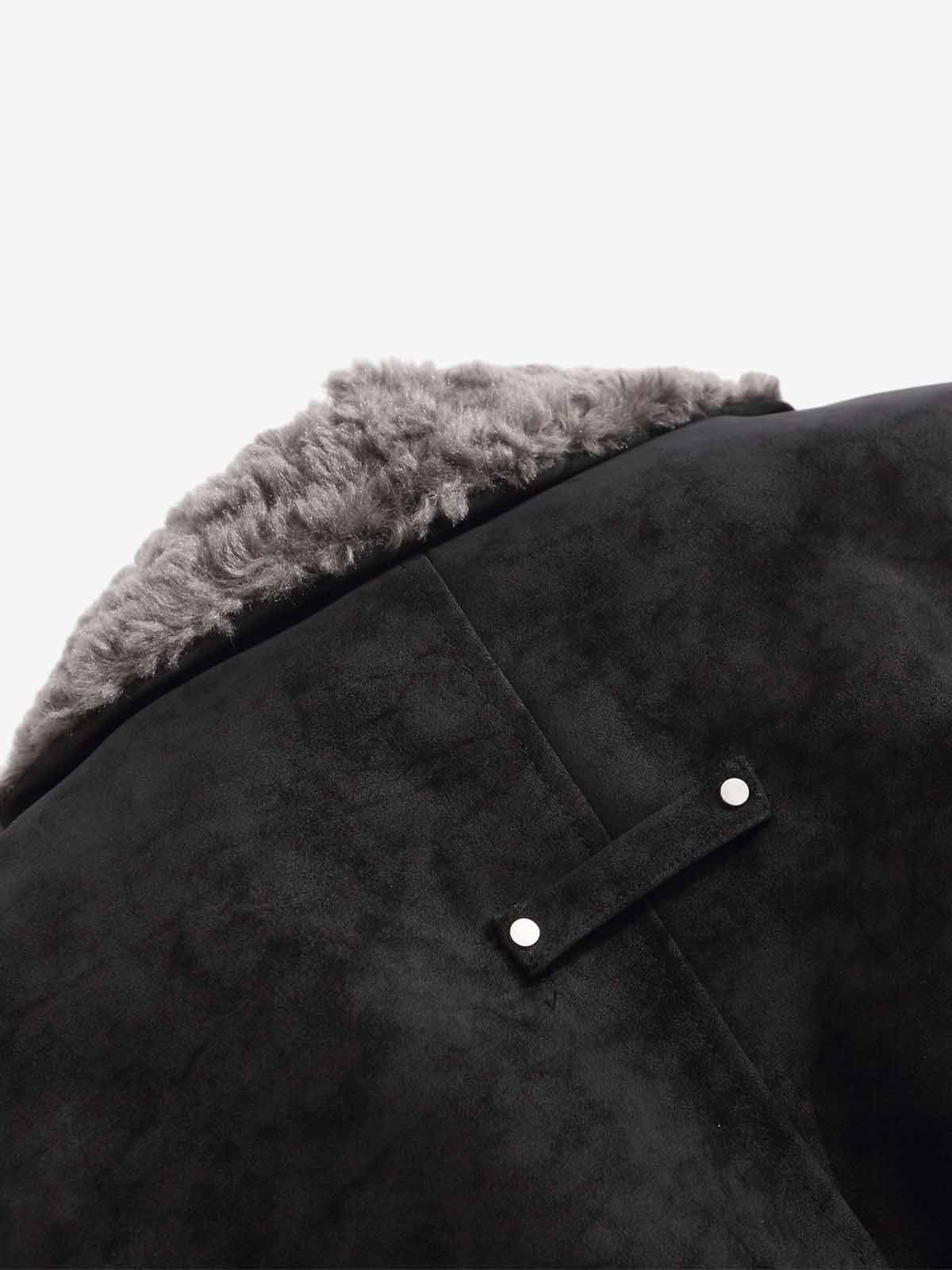 Retro Suede Texture Shearling Collar Fleece Bomber Jacket - Image 10