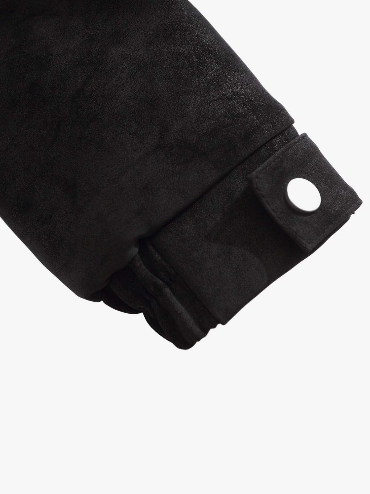 Retro Suede Texture Shearling Collar Fleece Bomber Jacket - Image 12