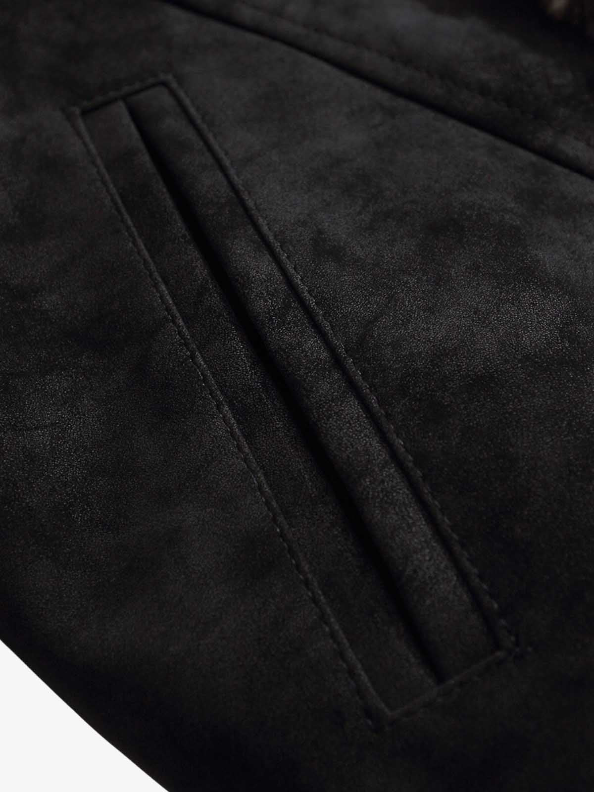 Retro Suede Texture Shearling Collar Fleece Bomber Jacket - Image 13