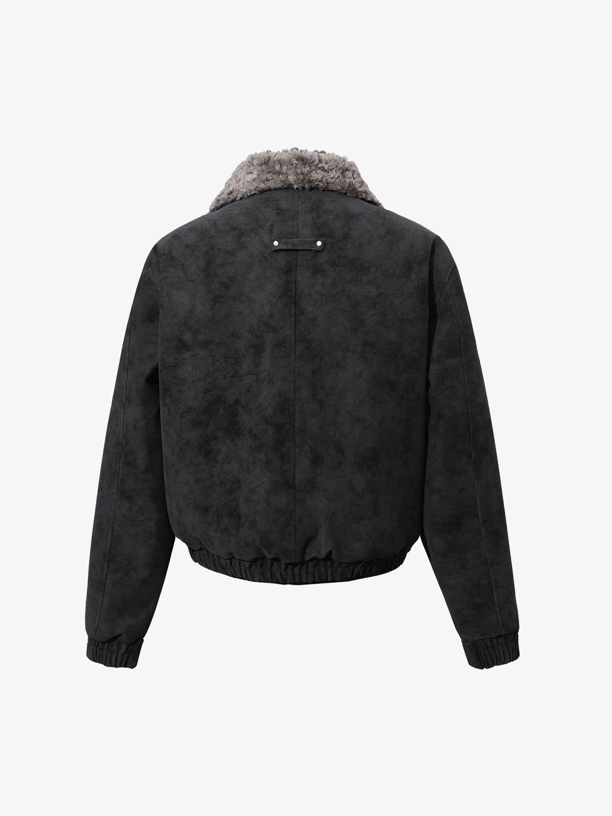 Retro Suede Texture Shearling Collar Fleece Bomber Jacket - Image 7