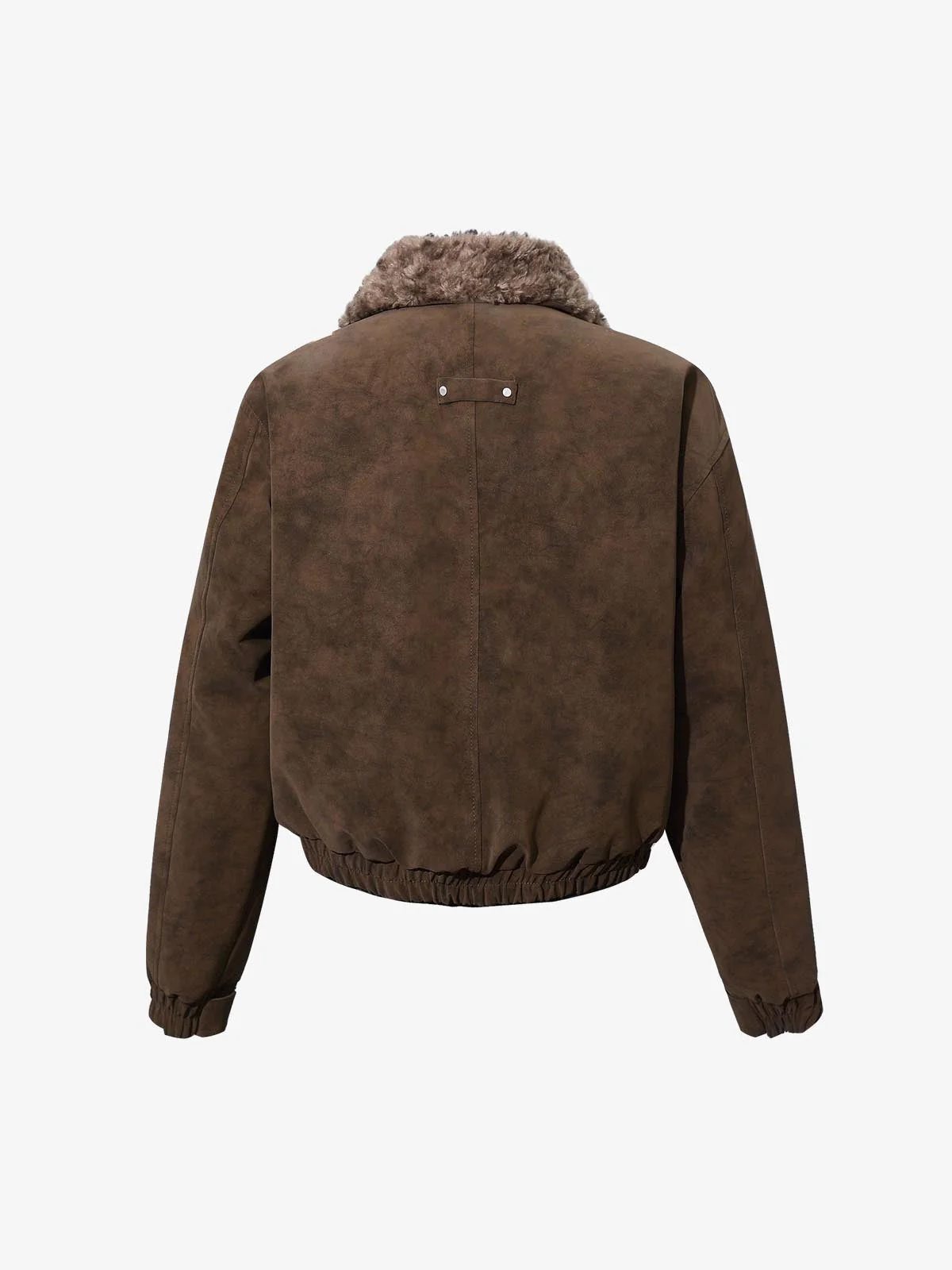 Retro Suede Texture Shearling Collar Fleece Bomber Jacket - Image 8